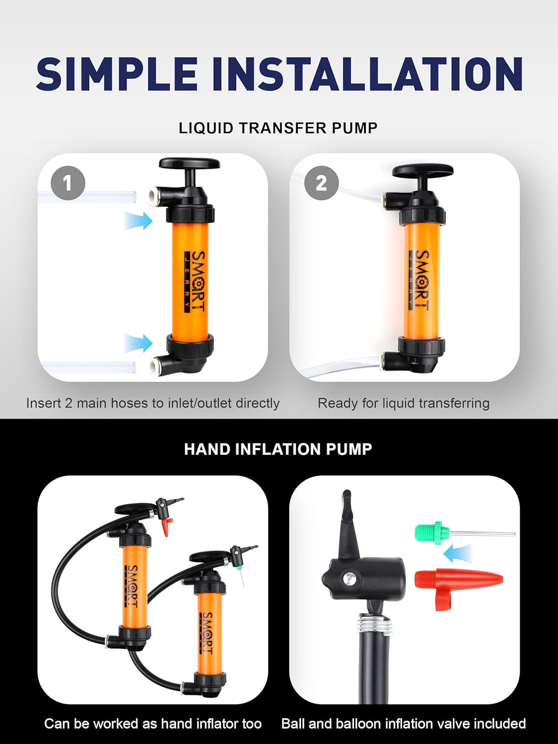 SMART JERRY - Siphon Pump for Gasoline, Fluid Transfer Pump Automotive, RV Antifreeze Pump Kit, Oil Transfer Pump, Hand Pump Siphon, Manual Fuel Transfer Pump, Transmission Fluid Pump, Lawn Mower Pump - Image 4
