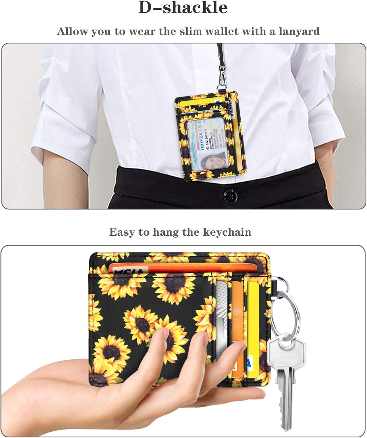 Slim Front Pocket Wallet RFID ID Card Holder Cute Small Wallet with Keychian for Women - Image 6