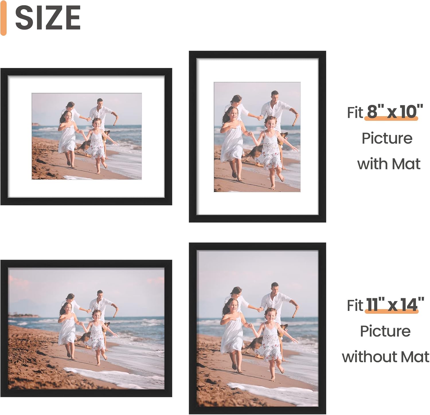 upsimples 11x14 Picture Frame Set of 5, Display Pictures 8x10 with Mat or 11x14 Without Mat, Wall Gallery Photo Frames, Black - Image 6