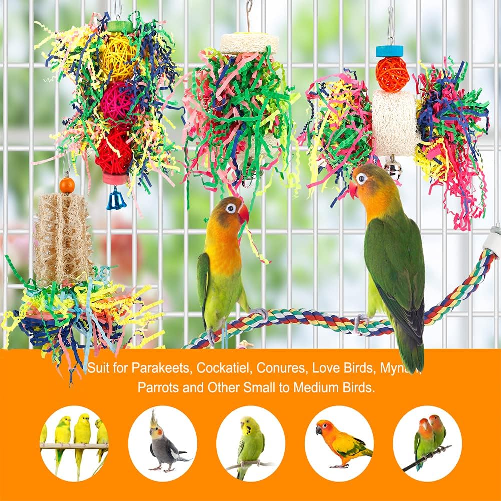 Bird Toys Bird Shredding Foraging Toys Parakeet Toy Chewing Hanging Toy Bird Shredded Paper Bird Cage Accessories Bird Rope Perch for Conure Cockatiel Budgies Lovebird Parrotlet (Without Rope Perch) - Image 6