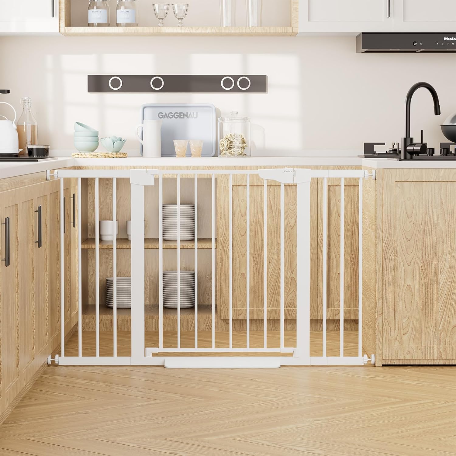 Cumbor 29.7-51.5" Baby Gate Extra Wide, Safety Dog Gate for Stairs, Easy Walk Thru Auto Close Pet Gates for The House, Doorways, Child Gate Includes 4 Wall Cups,White, Mom's Choice Awards Winner - Image 8