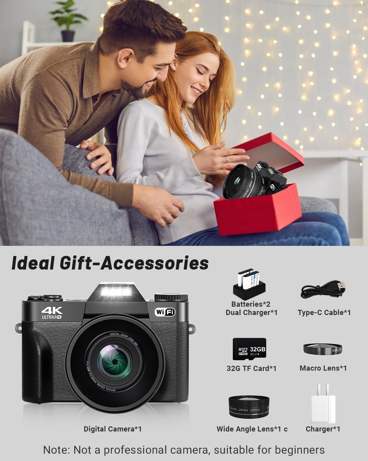 2024 Upgrade VJIANGER Digital Camera for Photography 4K 56MP Vlogging Camera for YouTube with WiFi, 180° Flip Screen, 16X Digital Zoom, 52mm Lens, 2 Batteries, 32GB Micro SD Card(Black) - Image 3