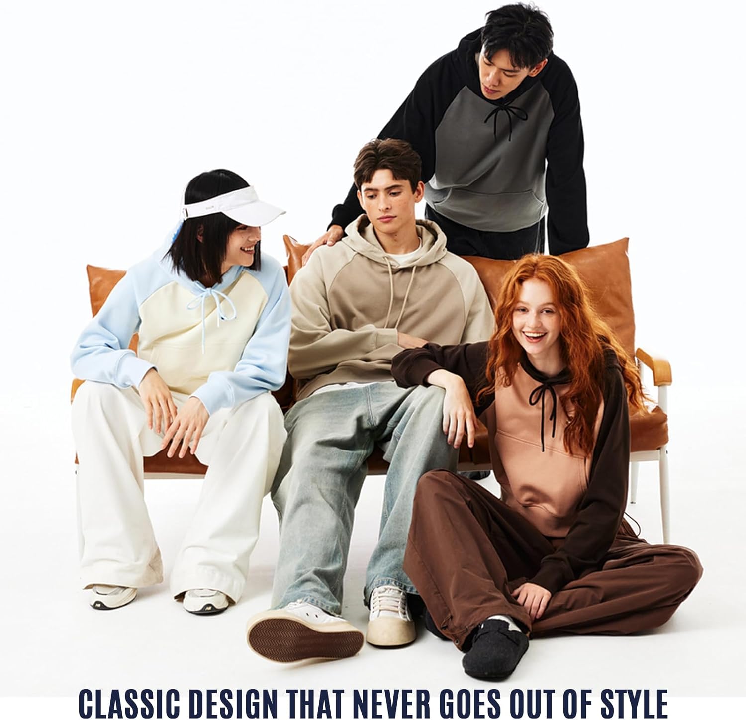 Men’s Sweatshirts Long Sleeve Pullover Patchwork Plaid Jacquard Hoodie Casual Drawstring Hoody Top - Image 6