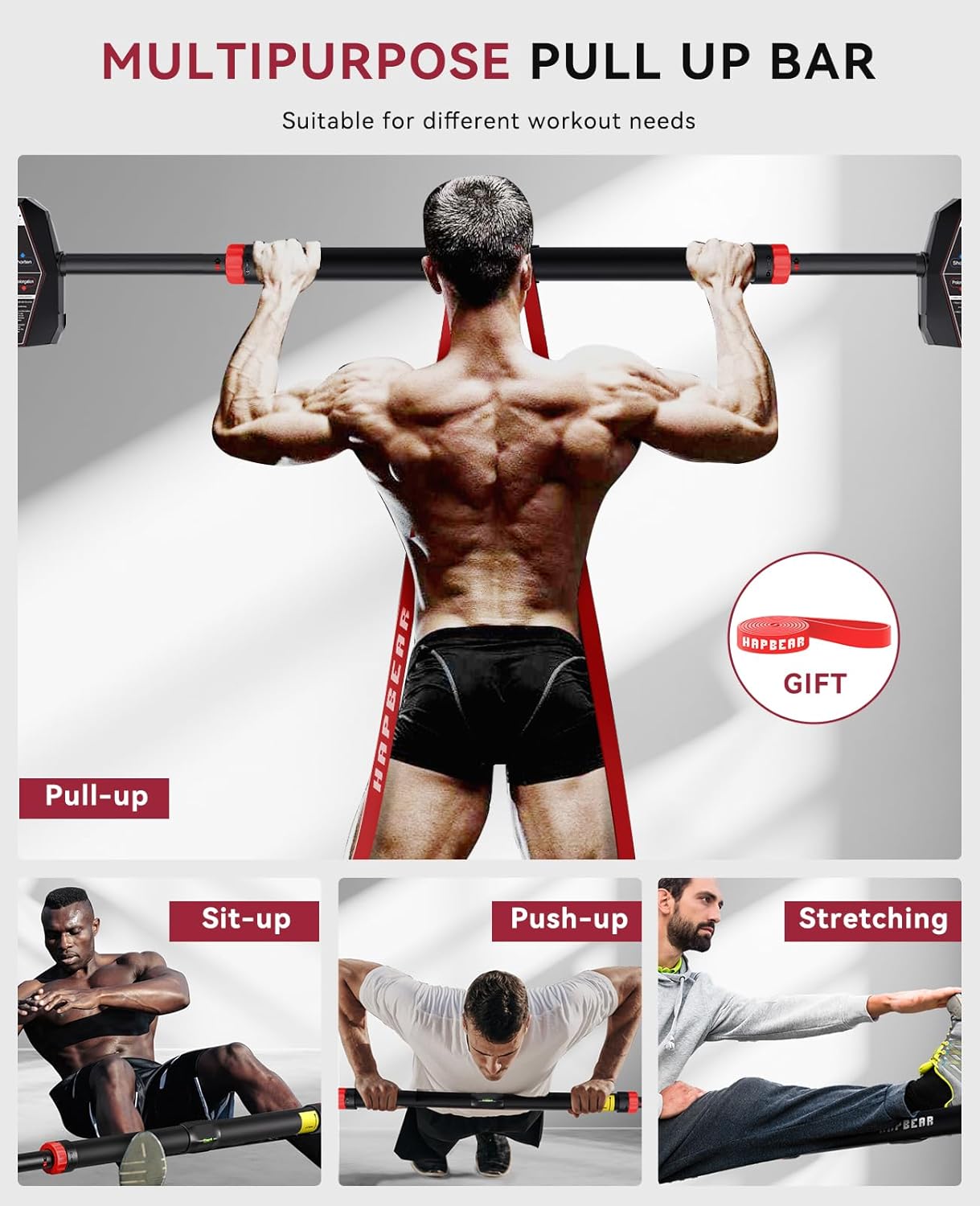 HAPBEAR Pull Up Bar for Doorway, Strength Training Chin up Bar without Screws, Adjustable Width Locking Mechanism Pullup Bar with Non-slip, Doorway Pull Up Bar for Home Gym Upper Body Workout - Image 5