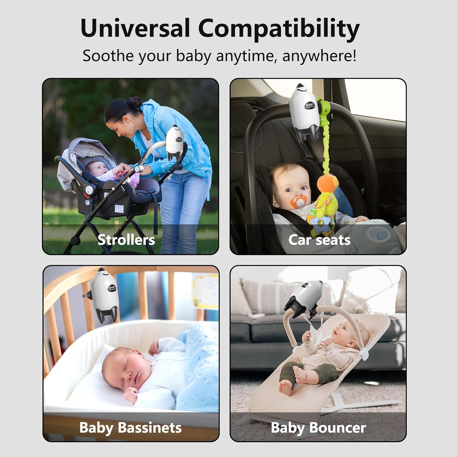 QNHMPW Baby Rocker, Portable Baby Bouncer Gently Rocks Any Stroller or Pram, Baby Vibrating Soother Adjustable Speed and USB Rechargeable, Baby Sleep Aid Newborn Essentials Must Haves Gifts - Image 8