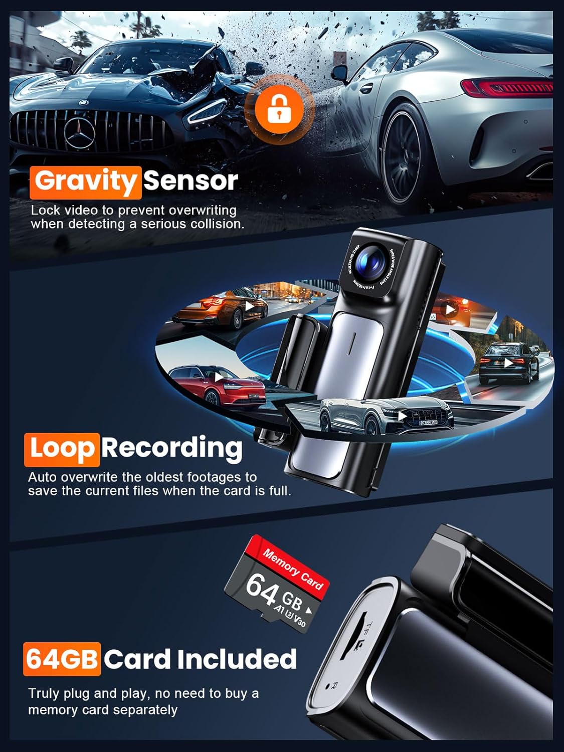 4K Dash Cam Front and Rear, Built-in 5G WiFi GPS, 64GB Card Included, 3.59'' IPS Screen Dash Camera for Cars, Dual Dashcam with G-Sensor, Loop Recording, WDR, Night Vision, 24H Parking Monitor - Image 7