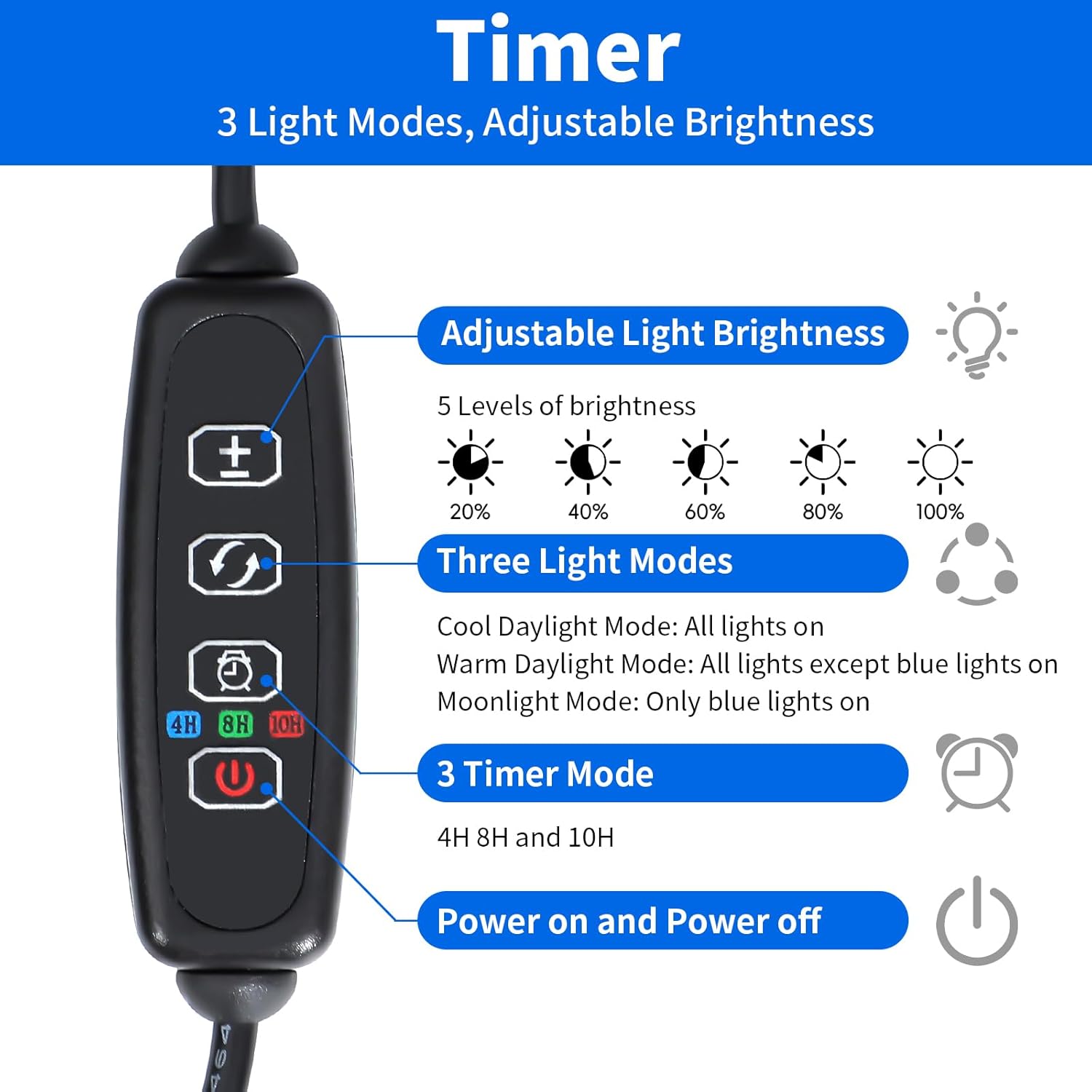 AQUANEAT LED Aquarium Light for 12 to 16 Inch Fish Tank, Auto On Off with Timer, Full Spectrum, Adjustable Brightness, Daylight Moonlight Mode, for Fresh Water Low-to-Mid Light Plants - Image 3