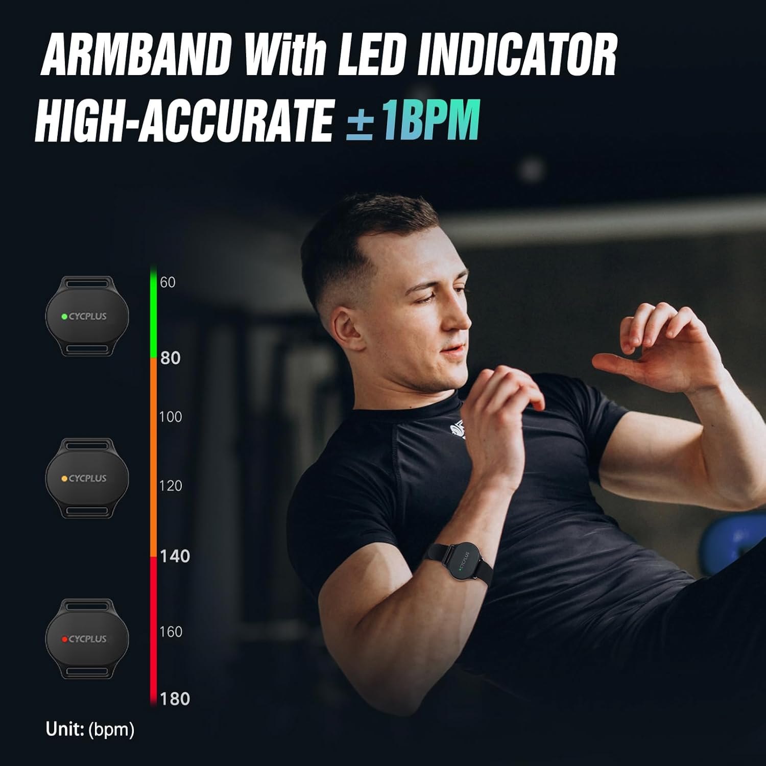 CYCPLUS Heart Rate Monitor Armband,Bluetooth 5.1 ANT+ HR Monitor with HR Zone LED Indicator, IP67 Waterproof, Use for Running Cycling Gym and Other Sports (2025 Upgraded Model) - Image 4