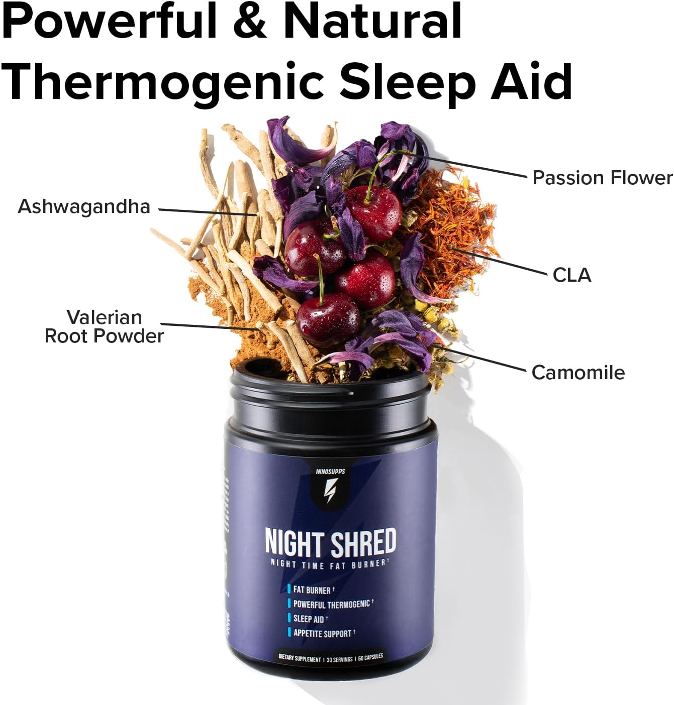 Night Shred Fat Burner and Natural Sleep Support | Ashwaganda, 5-HTP, CLA, Melatonin | Appetite Suppressant | Weight Loss Support Nighttime Fat Burning (60 Vegetarian Capsules) - Image 9
