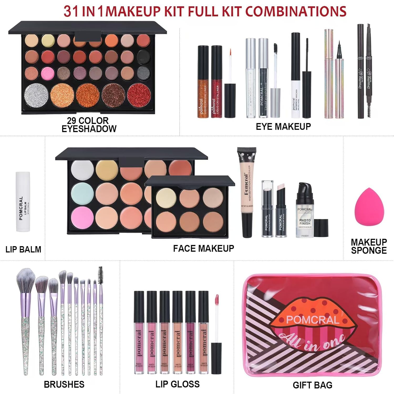 Makeup Kit For Women Full Kit Eyeshadow Eyeliner lipgloss, Lipstick Makeup brushes Mascara Eyebrow pencil Concealer Face Powder Primer make up Set For Girls Beginners - Image 3