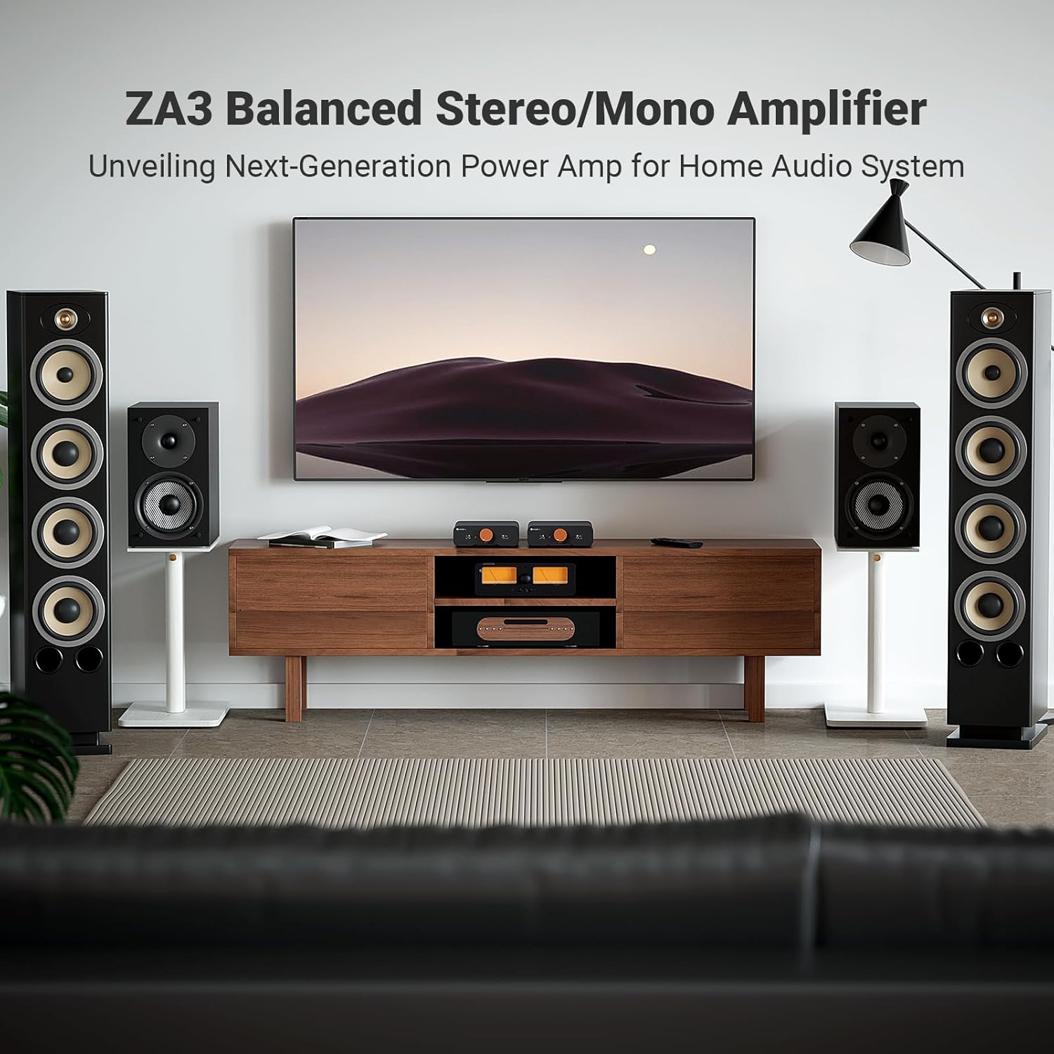 Fosi Audio ZA3 Balanced Stereo Amplifier Home Audio Component Mini 2 Channel Mono Amp TPA3255 for Subwoofer Desktop Home Theater Bookshelf Tower Floorstanding Passive Speakers with 48V Power Supply - Image 3