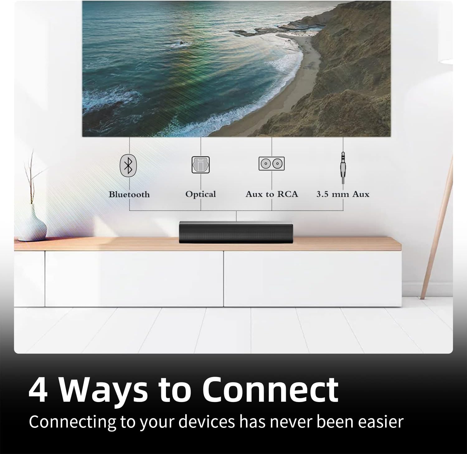 Sound Bars for TV 16-inch, Cinematic TV Bluetooth Sound Bar with Impactful Bass with Remote Control, Wall Mountable Sound Bar Work with Traditional or Smart TV, Computer - Image 4