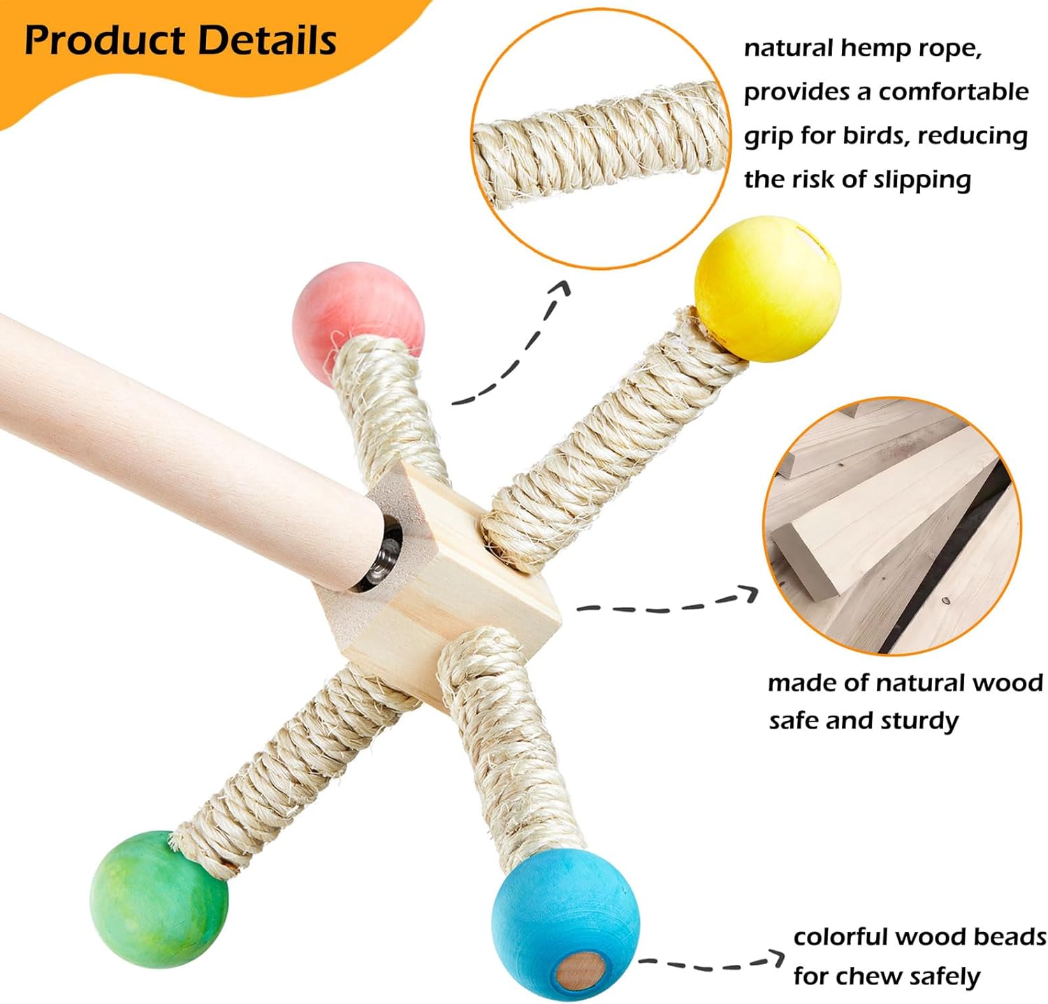 Bird Stand Perch Toy, Interactive Spinning Parakeet Toys, Wooden Exercise Wheel Parrot Toys, Enrichment Cockatiel Toys for Bird Cage, Bird Cage Accessories Perch Toy for Budgies Lovebirds (4 Perches) - Image 4