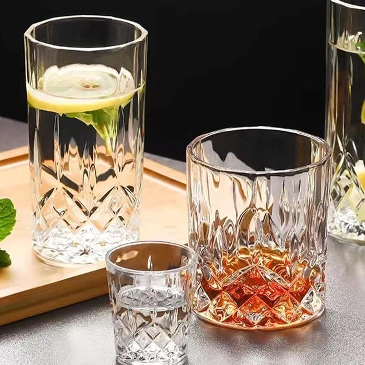 Drinking Glasses, 8 Piece Crystal Glass Cups, Mixed Glassware Set, 4 pcs Crystal Old Fashioned 11oz Highballs and 4 pcs 11oz Whiskey Glasses, Great for Cocktail, Whisky and other Beverages - Image 8