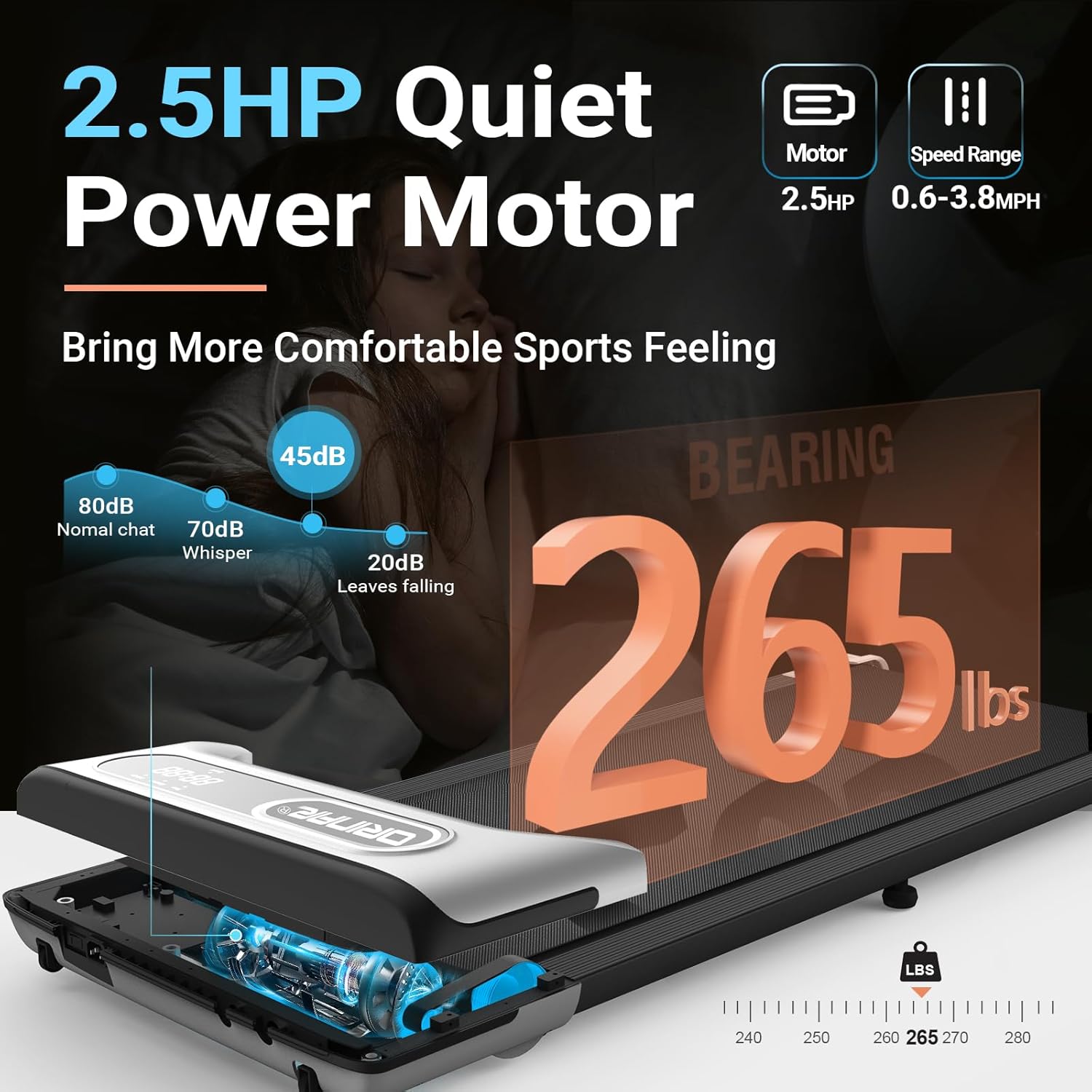 Walking Pad, Under Desk Treadmill for Home and Office, 2.5 HP Portable Treadmill, 3 in 1 Walking Jogging Running Machine with Remote Control, LED Display - Image 6