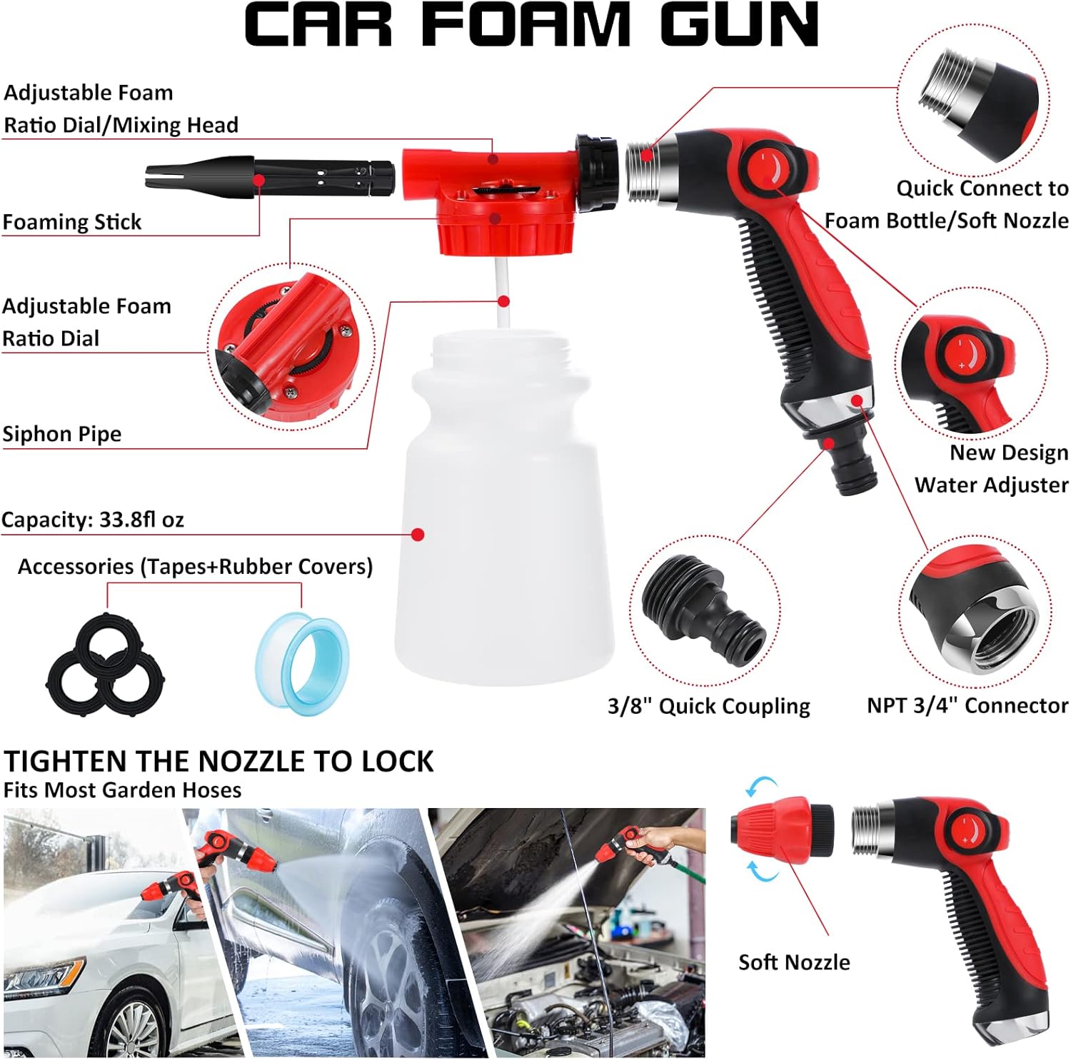 AUTODECO 35Pcs Car Wash Detailing Kit Cleaning Kits with Foam Gun Sprayer Collapsible Bucket Brush Large Wash Mitt Towels Complete Interior Exterior Car Washing Supply Set Blue - Image 4