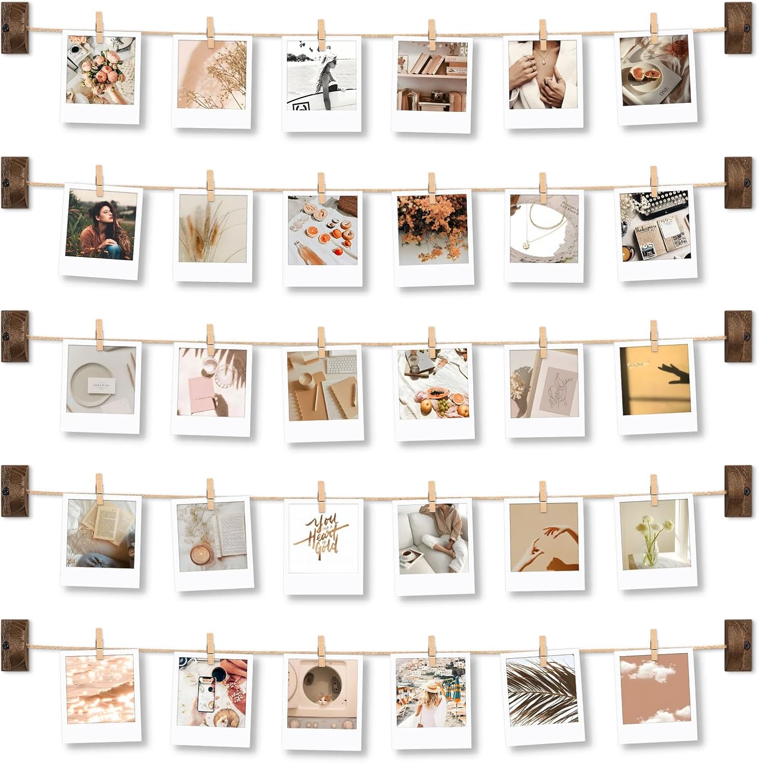 Emfogo Picture Frames Collage Wall Decor Photo Frame Collage Picture frames with 30 Clips Wall Decor Walnut - Image 2