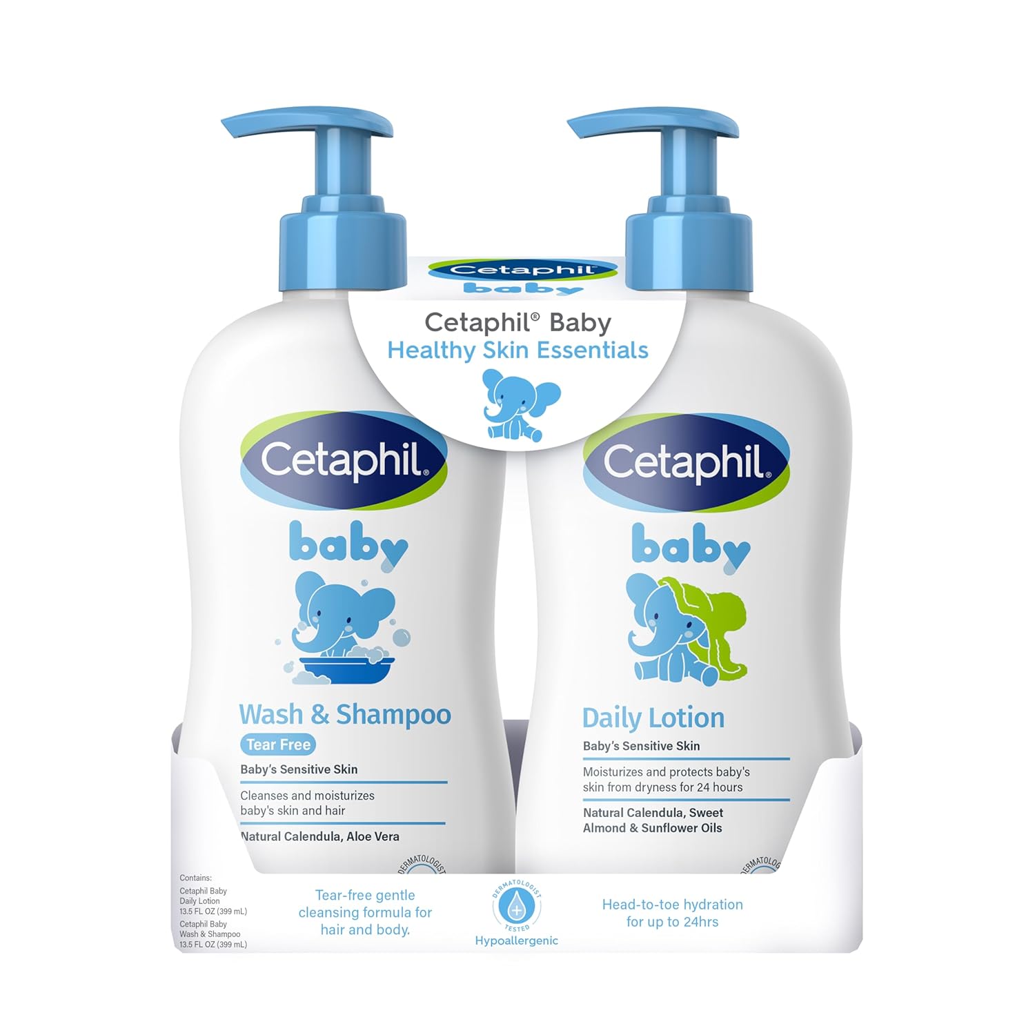 Cetaphil Baby Wash & Shampoo Plus Body Lotion, Healthy Skin Essentials, Head to Toe Hydration for up to 24 Hours, for Delicate, Sensitive Skin, 2-Pack,White - Image 2