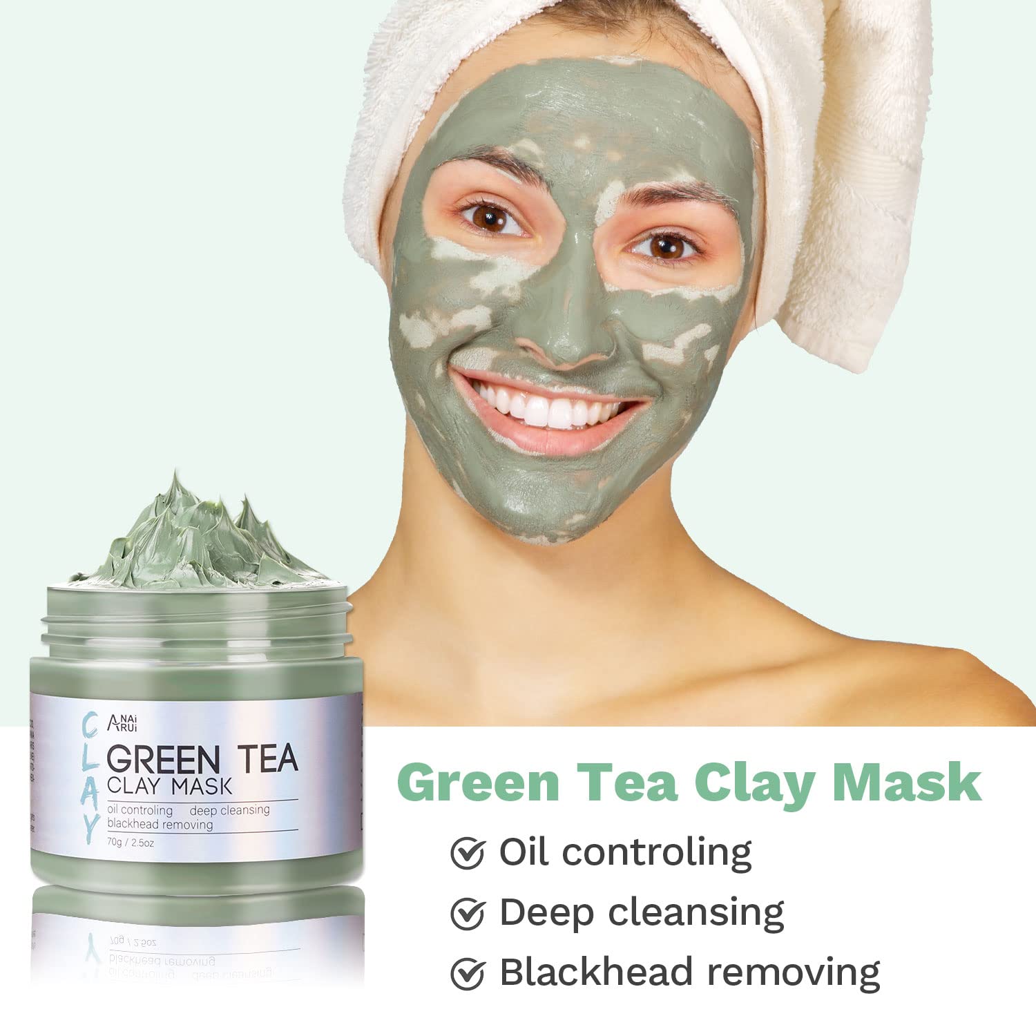 ANAI RUI Turmeric Clay Mask - Green Tea Clay Mask - Dead Sea Minerals Mud Mask, Spa Facial Mask Set, Face Mask Gift Set 2.5 oz each - Image 5
