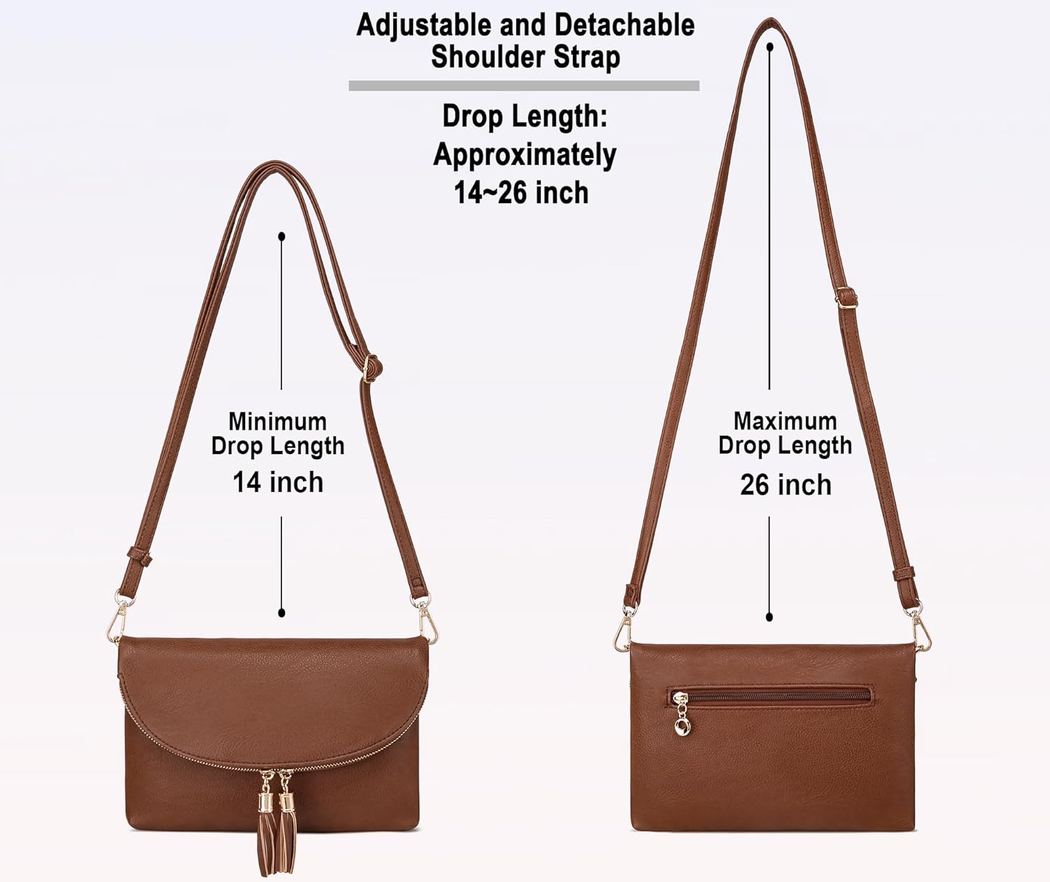 Solene Womens Envelop Clutch Purse Multi Compartments, 6 Card Slot Inside, Crossbody Bag With Tassels - Image 6