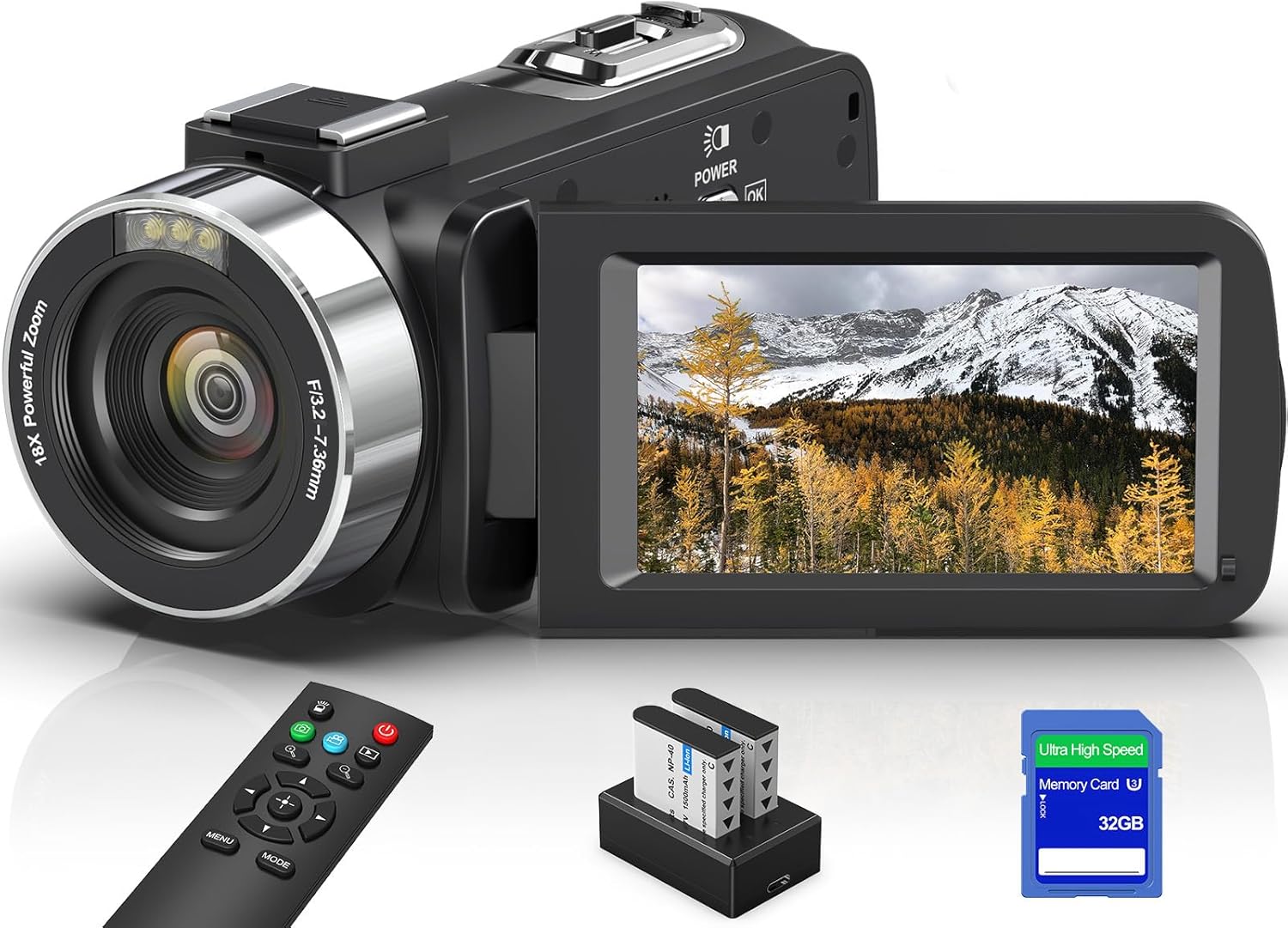 8K Video Camera Camcorder, 64MP IR Night Vision Vlogging Camera, 18X Zoom WiFi Digital Touch Screen Camcorder for YouTube with 32G SD Card, Remote Control, Mic, Charging Cradle, and Two Batteries - Image 2