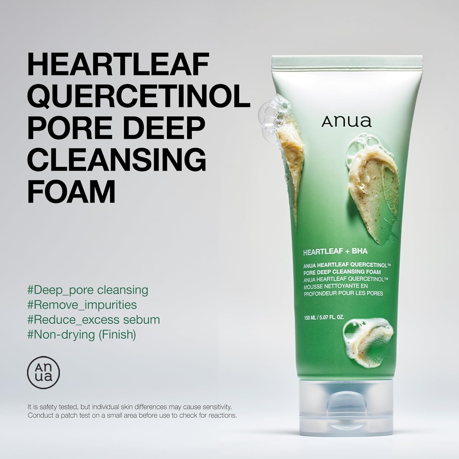 ANUA Heartleaf Quercetinol Pore Deep Cleansing Foam, Facial Cleanser, for Double Cleansing, BHA, Hyaluronic Acid, Glycerin, Face Wash, Blackhead Remover, Korean Skincare (150ml/5.07 fl.oz.) - Image 4