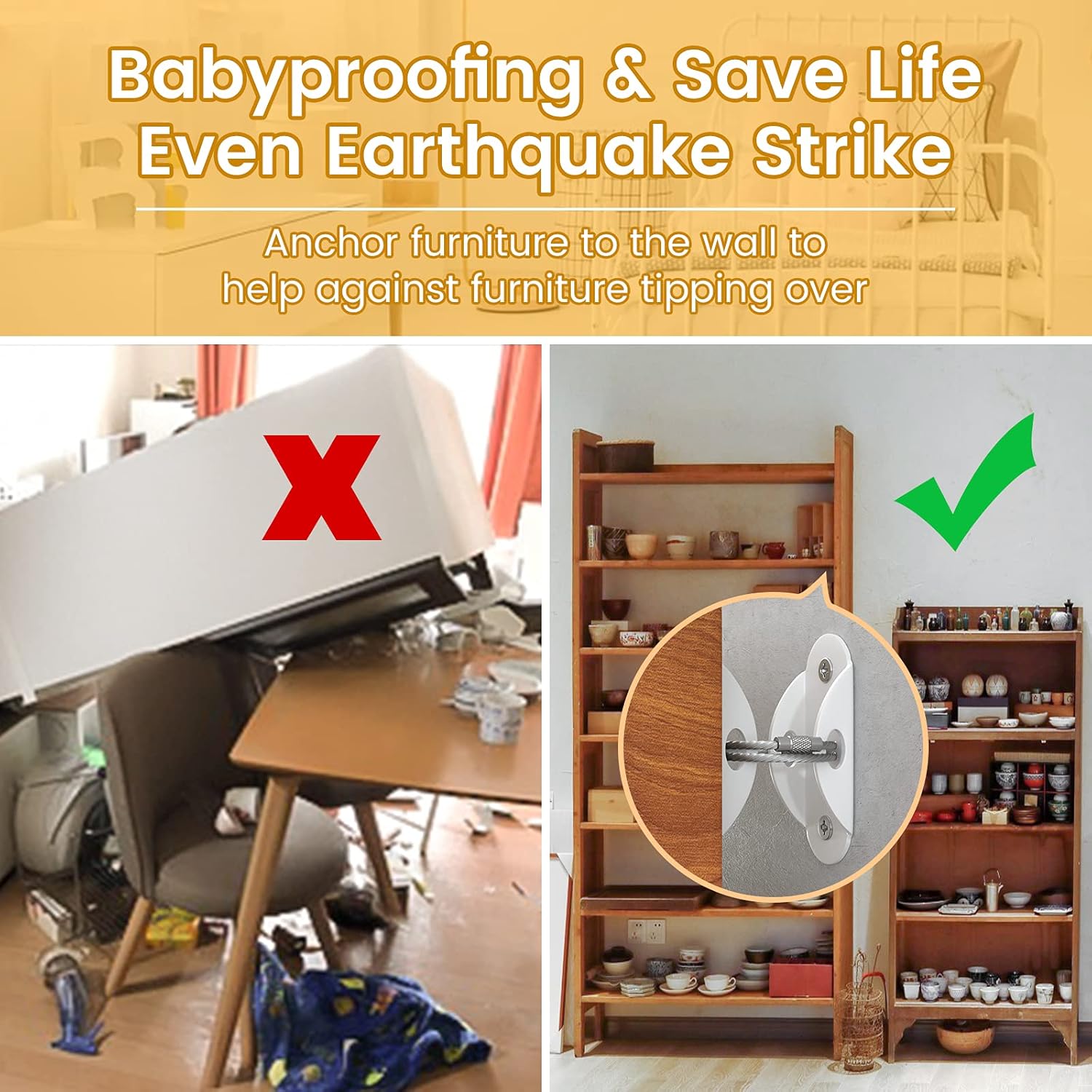 Furniture Anchors (10 Pack) for Baby Proofing, Furniture Straps Anti Tip Furniture Anchor Securing 400 lbs/Keep Baby Pet Safety from Falling Furniture, Metal White Earthquake Straps - Image 3