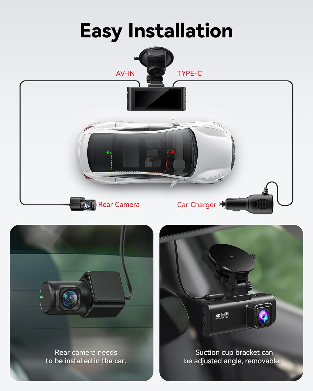 REDTIGER Dash Cam Front Rear, 4K/2.5K Full HD Dash Camera for Cars, Included 32GB Card, Built-in Wi-Fi GPS, 3.16” IPS Screen, Night Vision, 170°Wide Angle, WDR, 24H Parking Mode(F7NP) - Image 9