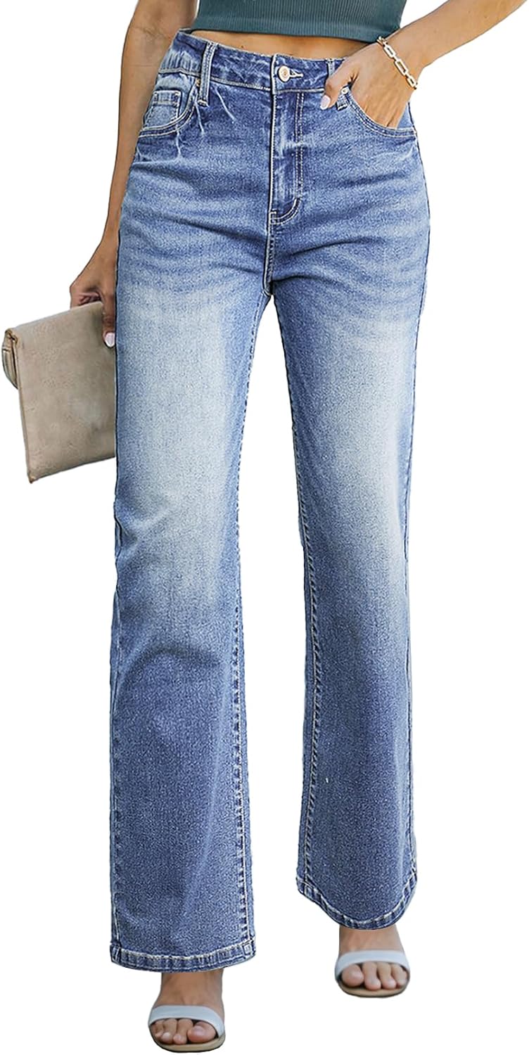 Sidefeel Women's Wide Leg Jeans Casual High Waisted Straight Zimbaplatinum Denim Pants with Pockets - Image 2