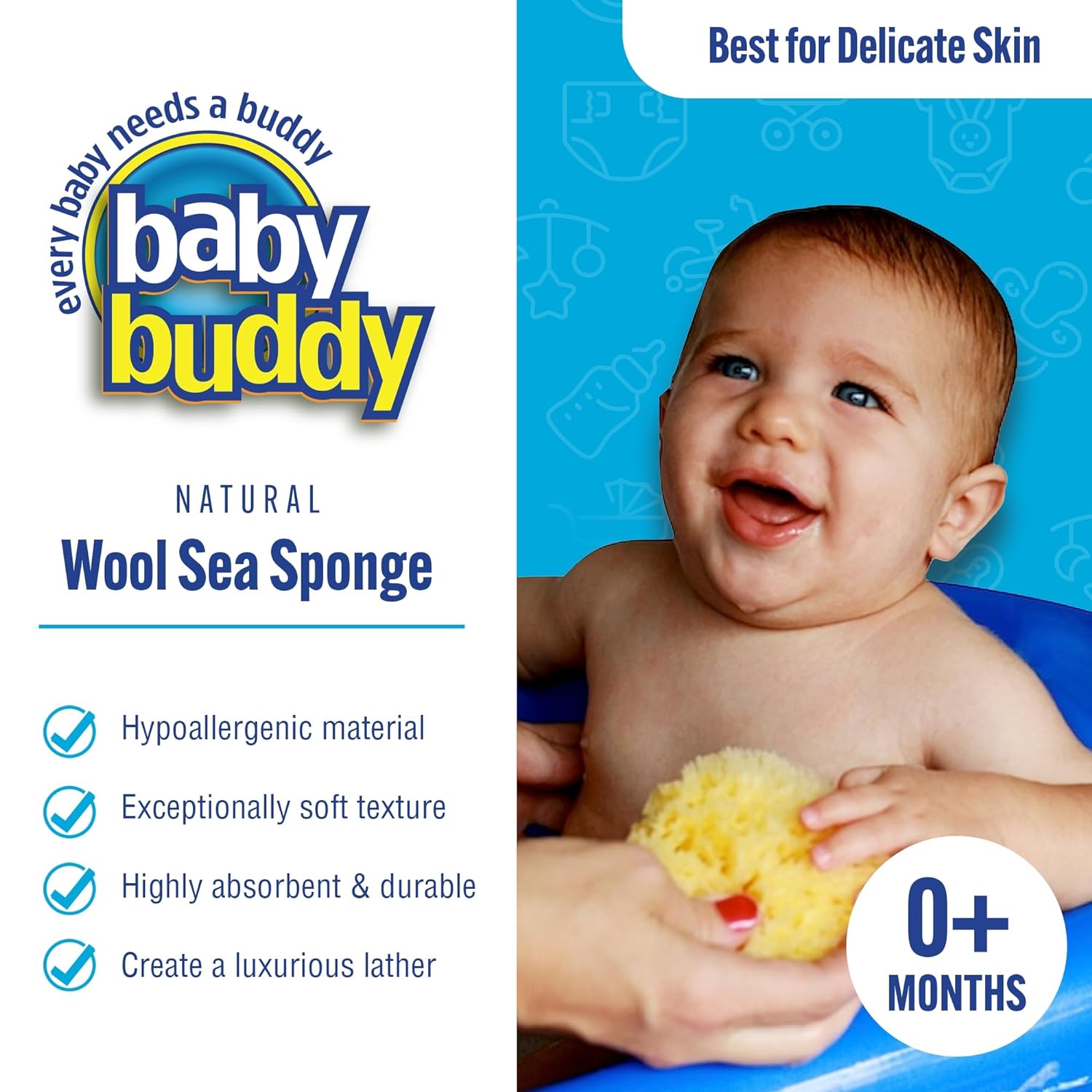 Baby Buddy Natural Wool Sea Sponge, Newborn Bath Time Essential, Ultra Soft for Delicate Skin, Hypoallergenic and Biodegradable, 2 Pack - Image 3