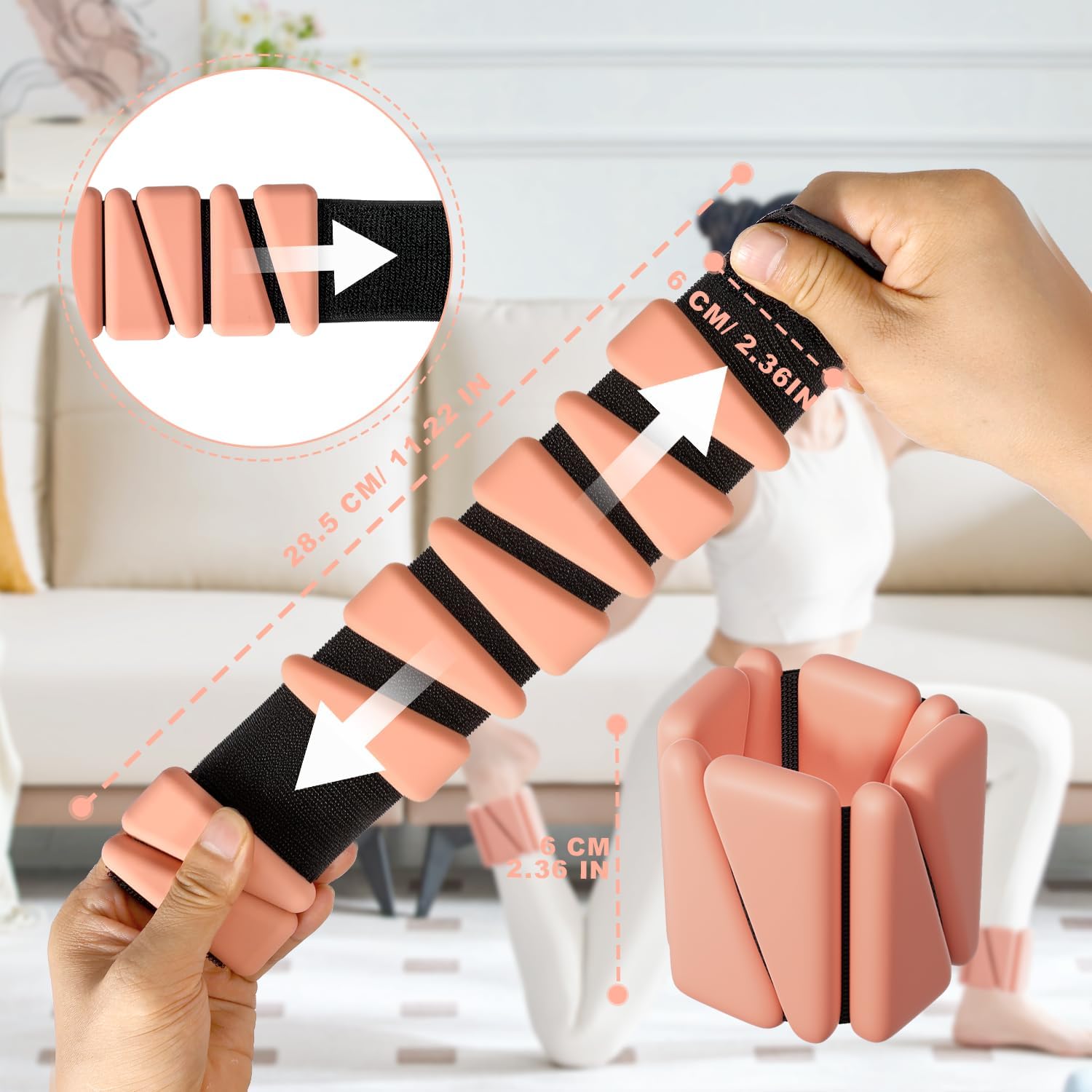 T98 Wrist & Ankle Weights for Women Men, Wearable Wrist Weights Set of 2(1Lbs Each), Adjustable Arm Leg Bracelet Weights for Strength Training, Aerobics, Barre, Suit for Home Outdoor Workout - Image 6