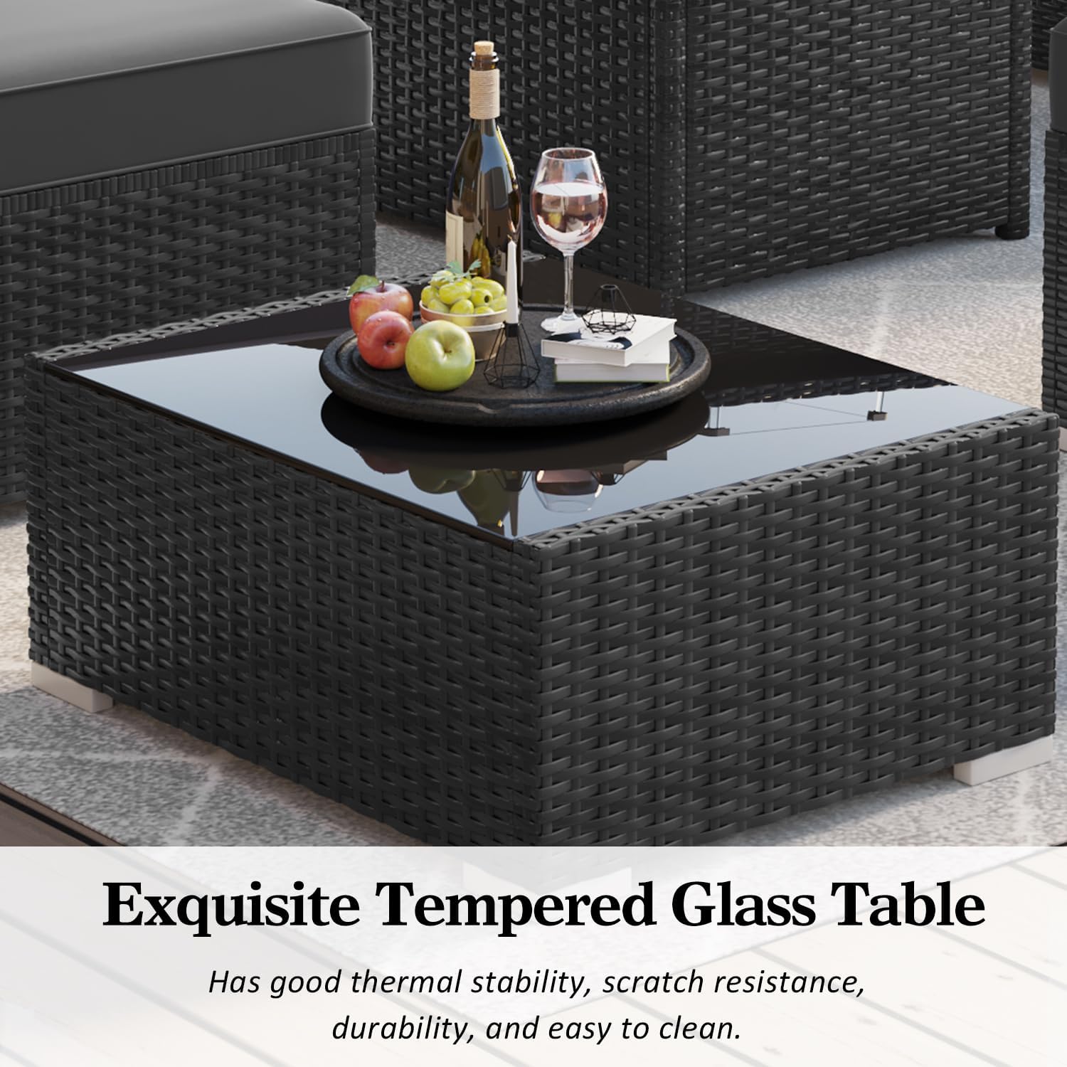 LayinSun 15 Piece Patio Furniture Set with Fire Pit Table, Outdoor Conversation Sets Wicker Rattan Sectional Sofa with Coffee Table - Image 7