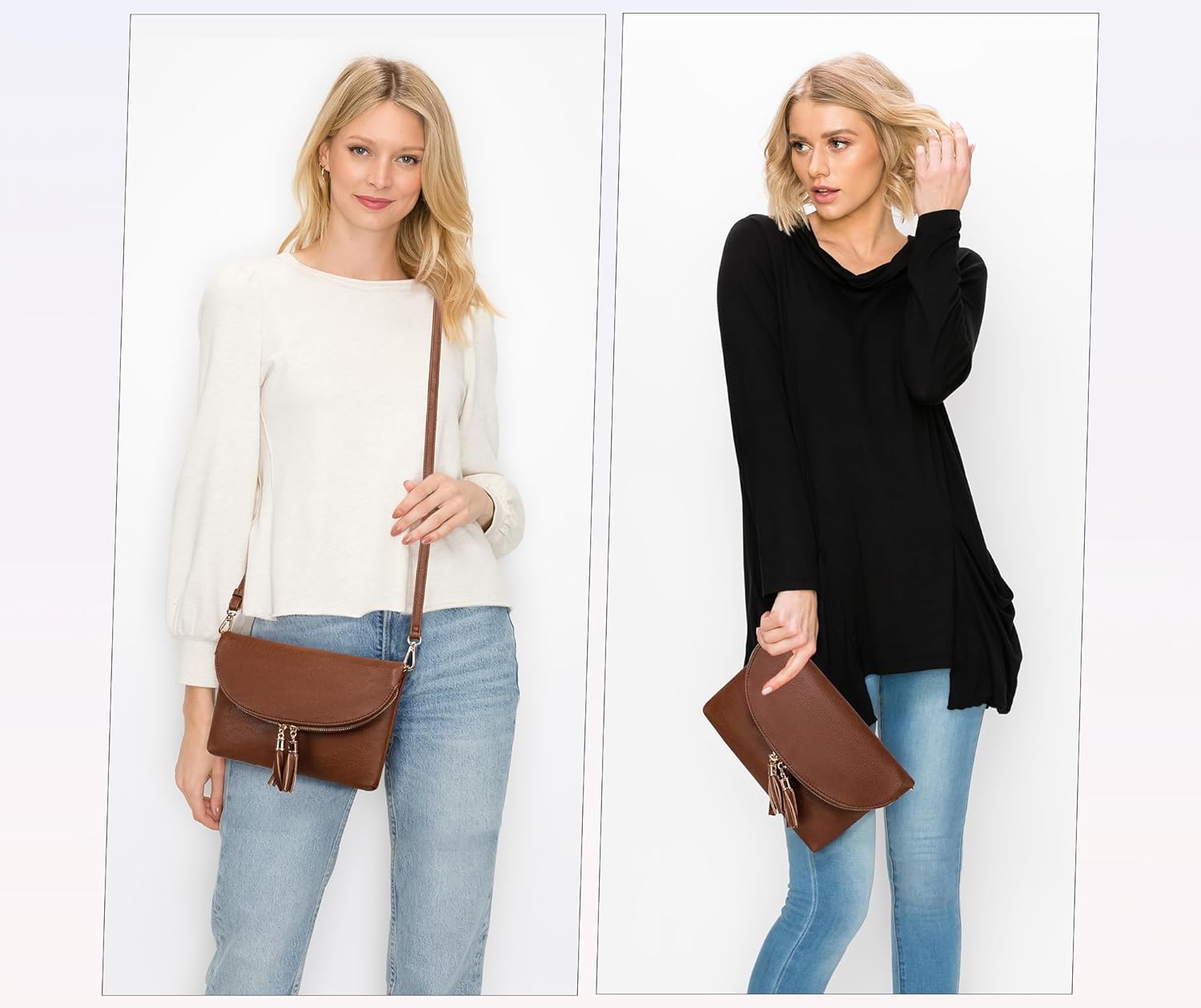 Solene Womens Envelop Clutch Purse Multi Compartments, 6 Card Slot Inside, Crossbody Bag With Tassels - Image 8