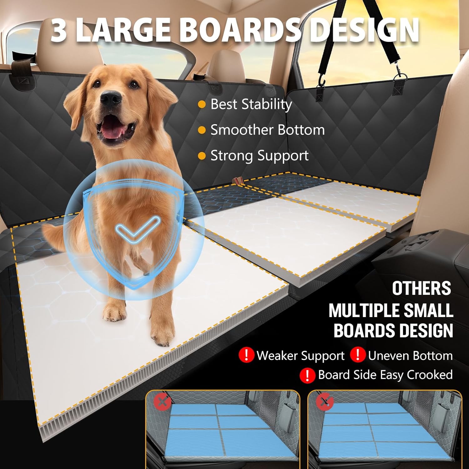 Back Seat Extender for Dogs-Large Space, Dog Car Seat Cover Hard Bottom Holds 400lbs, Sturdy Backseat Extender for Dogs, Waterproof Pet Car Bed Dog Hammock for Car, SUV, Truck - Image 4