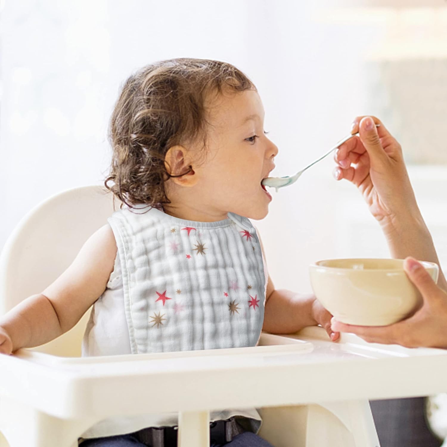 Zainpe 6Pcs Snap Muslin Cotton Bibs for Baby, Flamingo Star Flower Machine Washable Adjustable Burp Cloths with 6 Absorbent Soft Layers for Infant Newborn Toddler Drooling Feeding and Teething - Image 5