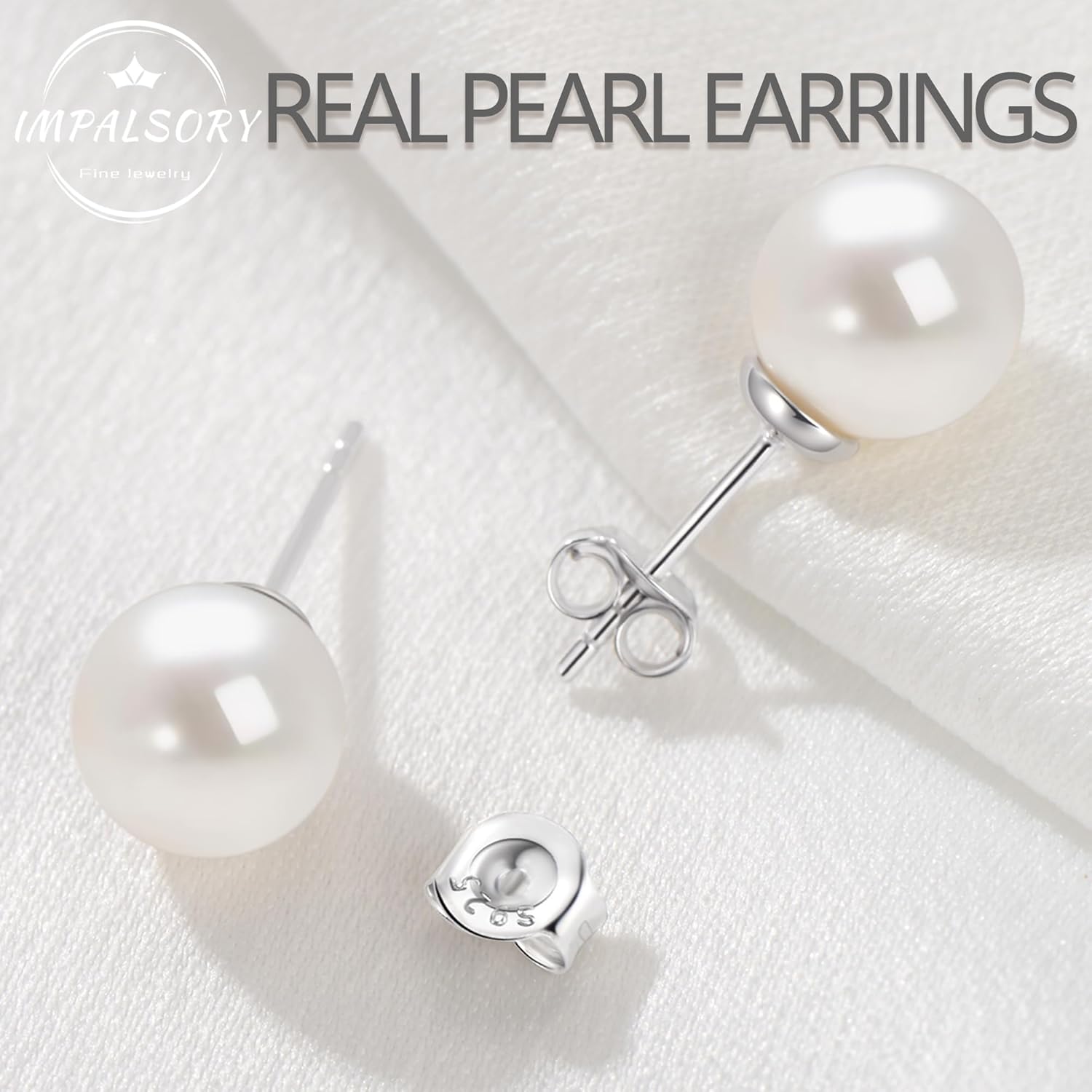 18K Gold Plated Round White Freshwater Cultured Pearl Earrings Studs for Women - Image 4