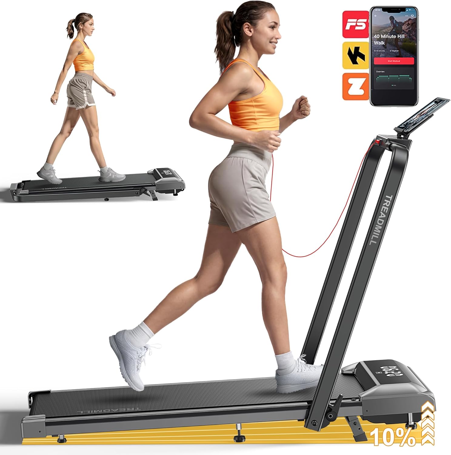 Walking Pad Treadmill with Incline, 2 in 1 Foldable Treadmills for Home Small Office, 300lbs Portable Compact Under Desk Treadmill with App, Remote Control and LED Display - Image 2