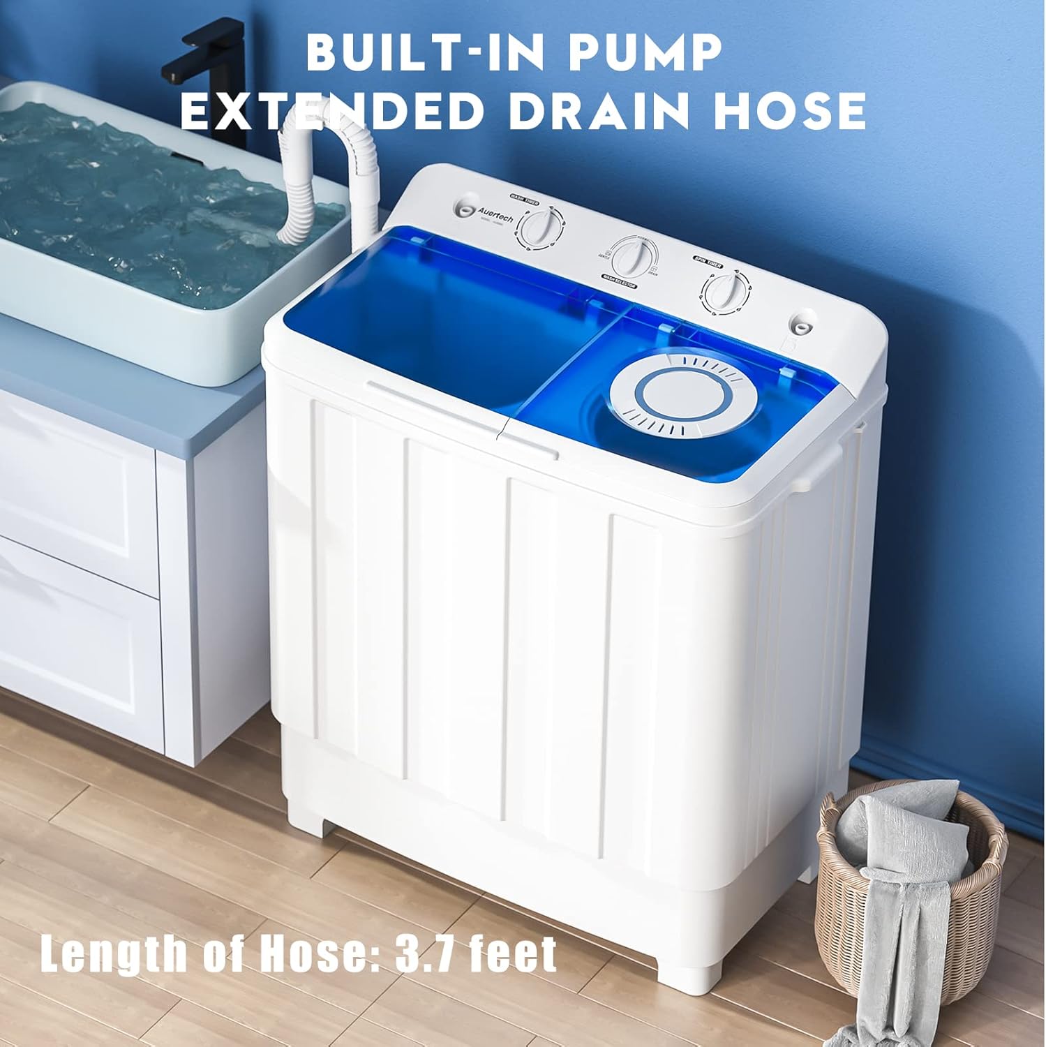 Portable Washing Machine, 28lbs Twin Tub Washer Mini Compact Laundry Machine with Drain Pump, Semi-automatic 18lbs Washer 10lbs Spinner Combo for Dorms, Apartments, RVs - Image 5
