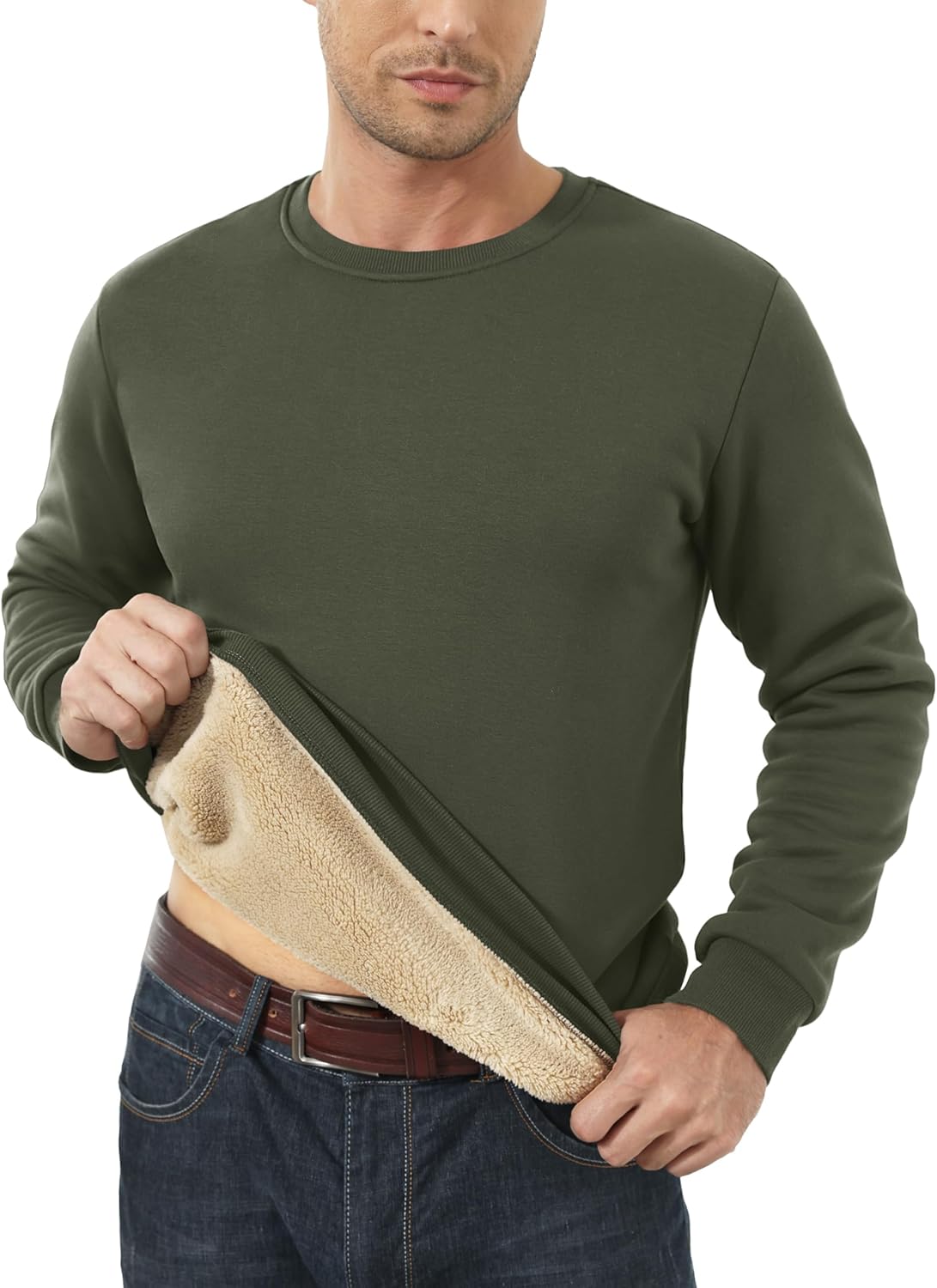 MAGCOMSEN Men's Sherpa Lined Sweatshirts Fleece Pullover Basic Tops Warm Crewneck Winter Sweatshirt - Image 6