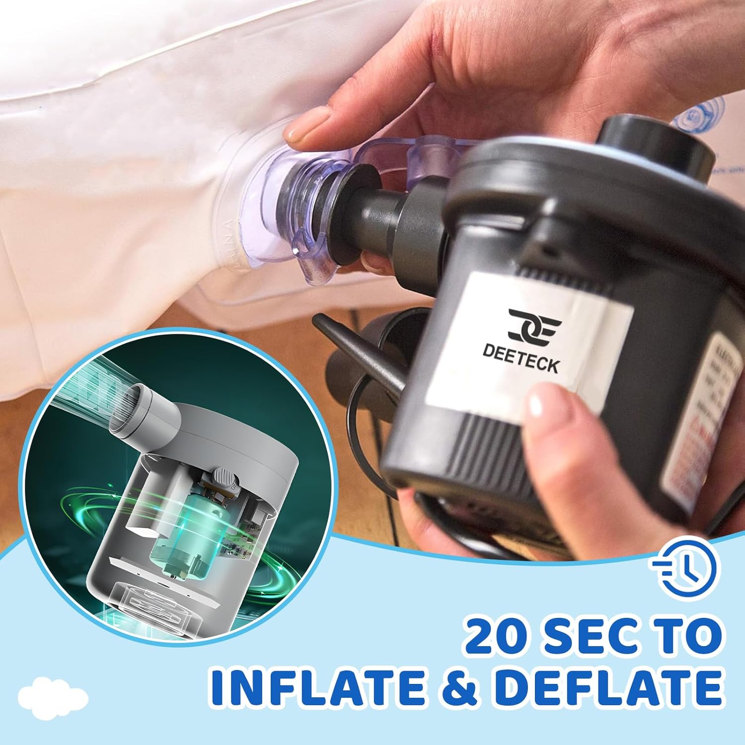 Inflatable Toddler Travel Bed - 60 Inches Portable Toddler Bed for Travel with Safety Sides - Cozy Kids Air Mattress Set with High-Speed Pump & Carry Case - Lightweight & Easy to Inflate -Blue - Image 4