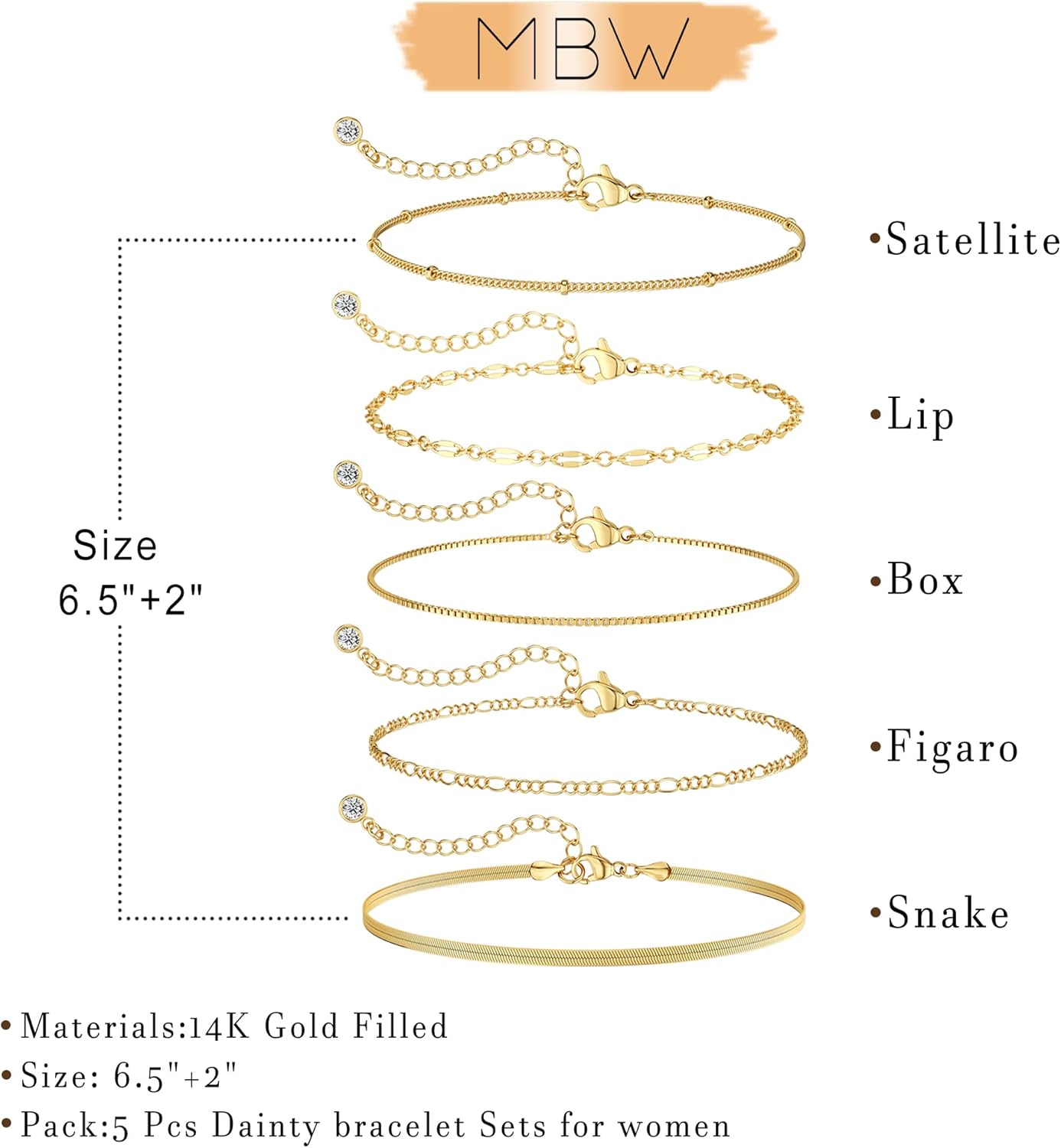MBW Gold Bracelets for Women Trendy, Dainty 14K Gold Plated Bracelet Stack Beaded Chain Bracelet Set Thin Small Cute Paperclip Bracelets Fashion Waterproof Jewelry Gift Gold Accessories for Women - Image 6