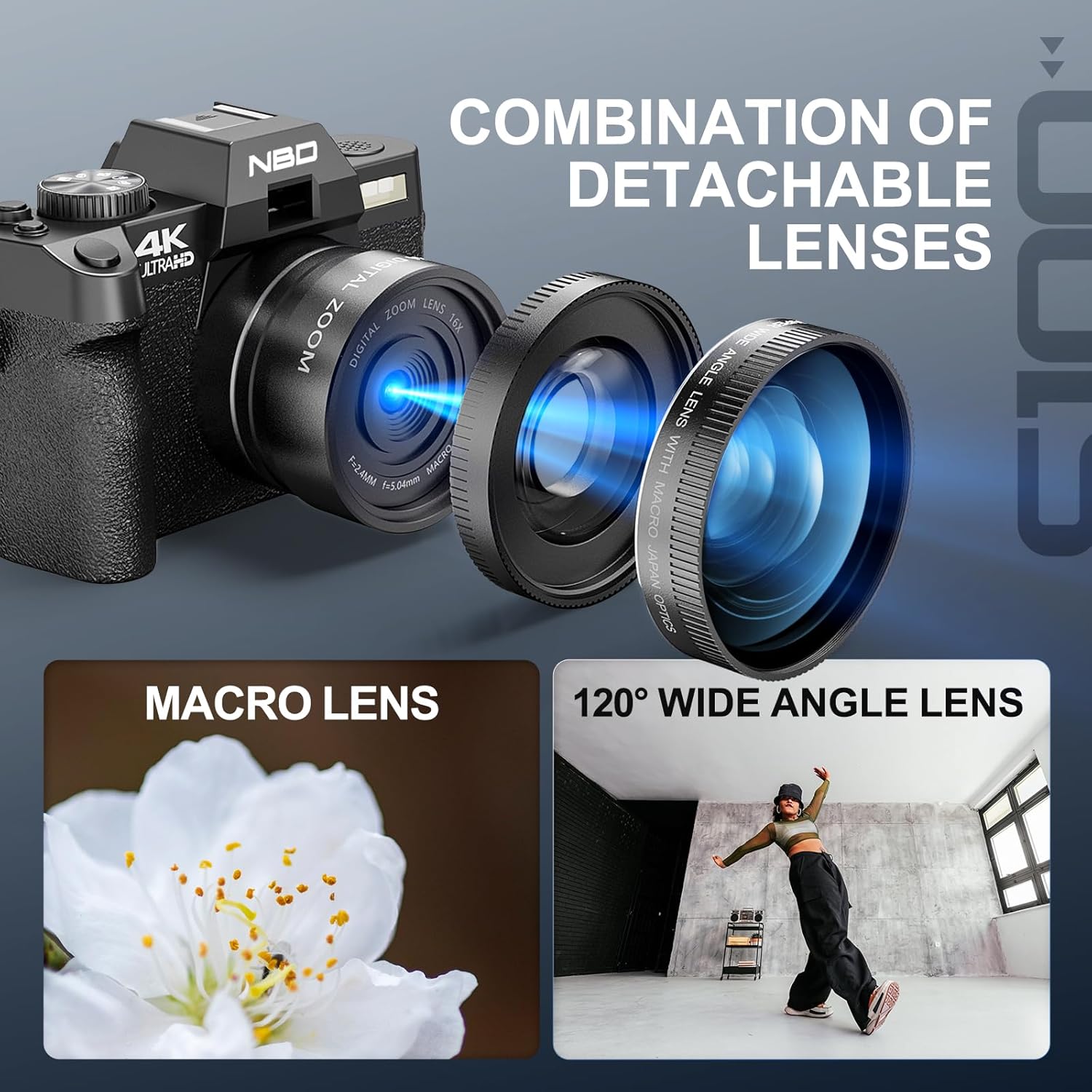 48MP Digital Cameras for Photography with WiFi & App Control,4K Autofocus Vlogging Camera for YouTube with 16X Zoom, Anti-Shake, 32GB TF Card, Dual Batteries, 52mm Wide Angle & Macro Lens - Image 5