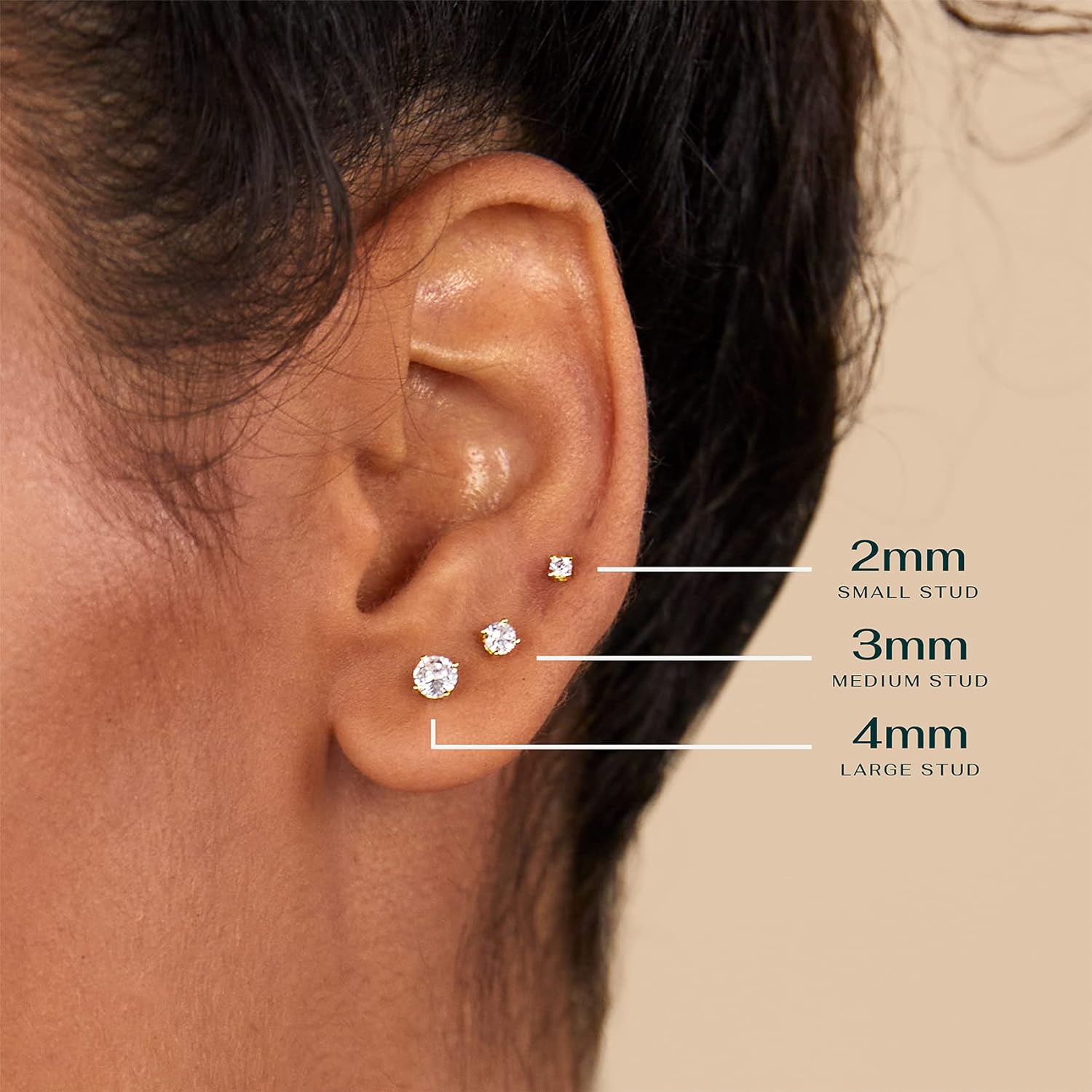 PAVOI 14K Gold Plated Solid 925 Sterling Silver Post Cubic Zirconia Stud Flat Back Earrings for Women | Cartilage Earring | Helix Piercing Jewelry | Small Stud Earrings for Women - Image 3
