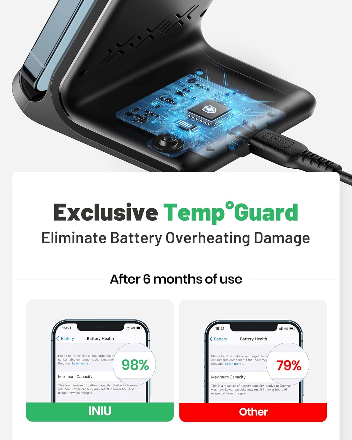 INIU Wireless Charger, 15W Fast Qi-Certified Wireless Charging Station with Sleep-Friendly Adaptive Light Compatible with iPhone 16 15 14 13 Pro XS 8 Plus Samsung Galaxy S25 S24 S23 Note 20 Google etc - Image 6