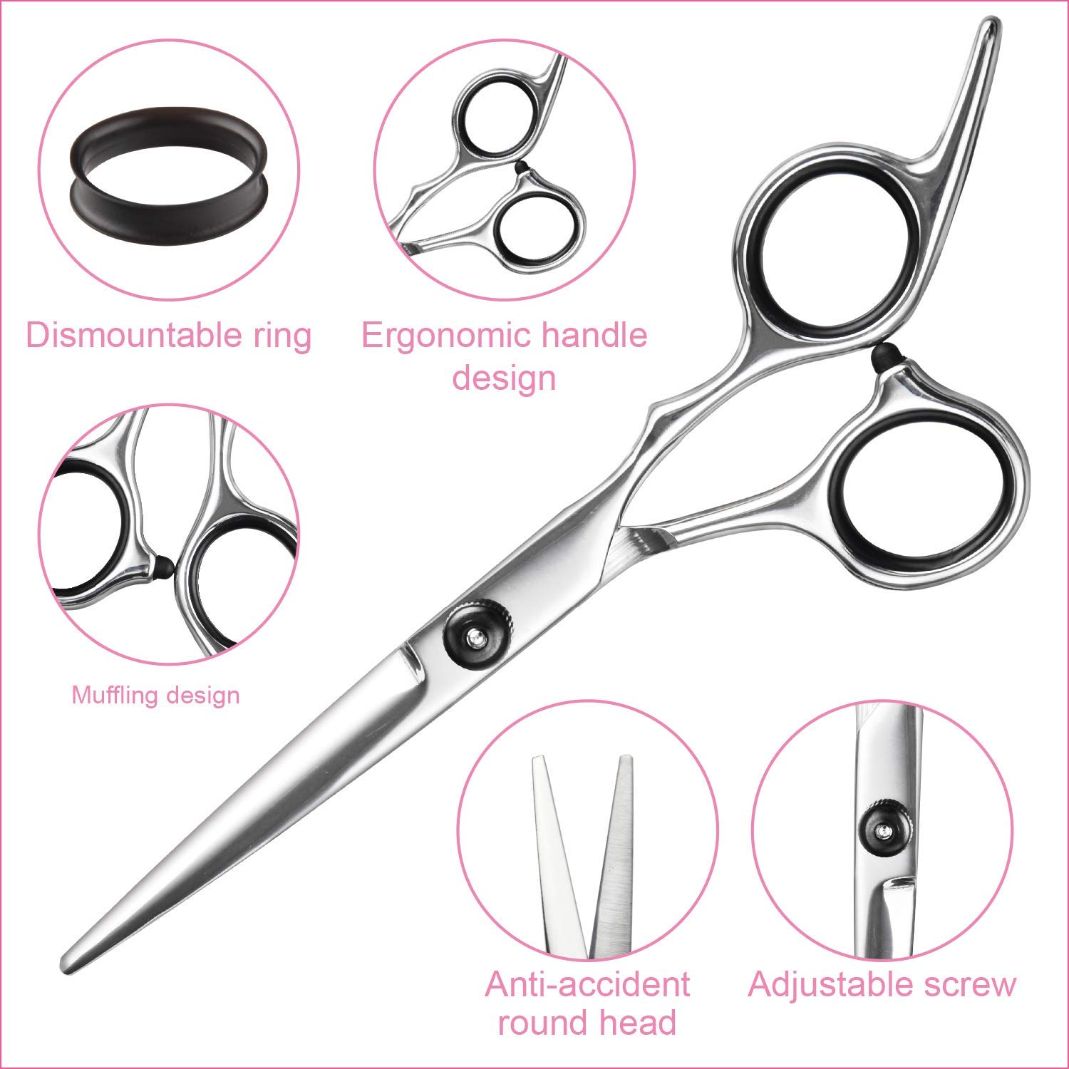 Hair Cutting Scissors Thinning Shears- Fcysy Professional Barber Sharp Hair Scissors Hairdressing Shears Kit with Haircut Accessories in Leather Case for Cutting Styling Hair for Women Men Pet- 7 Pcs - Image 5