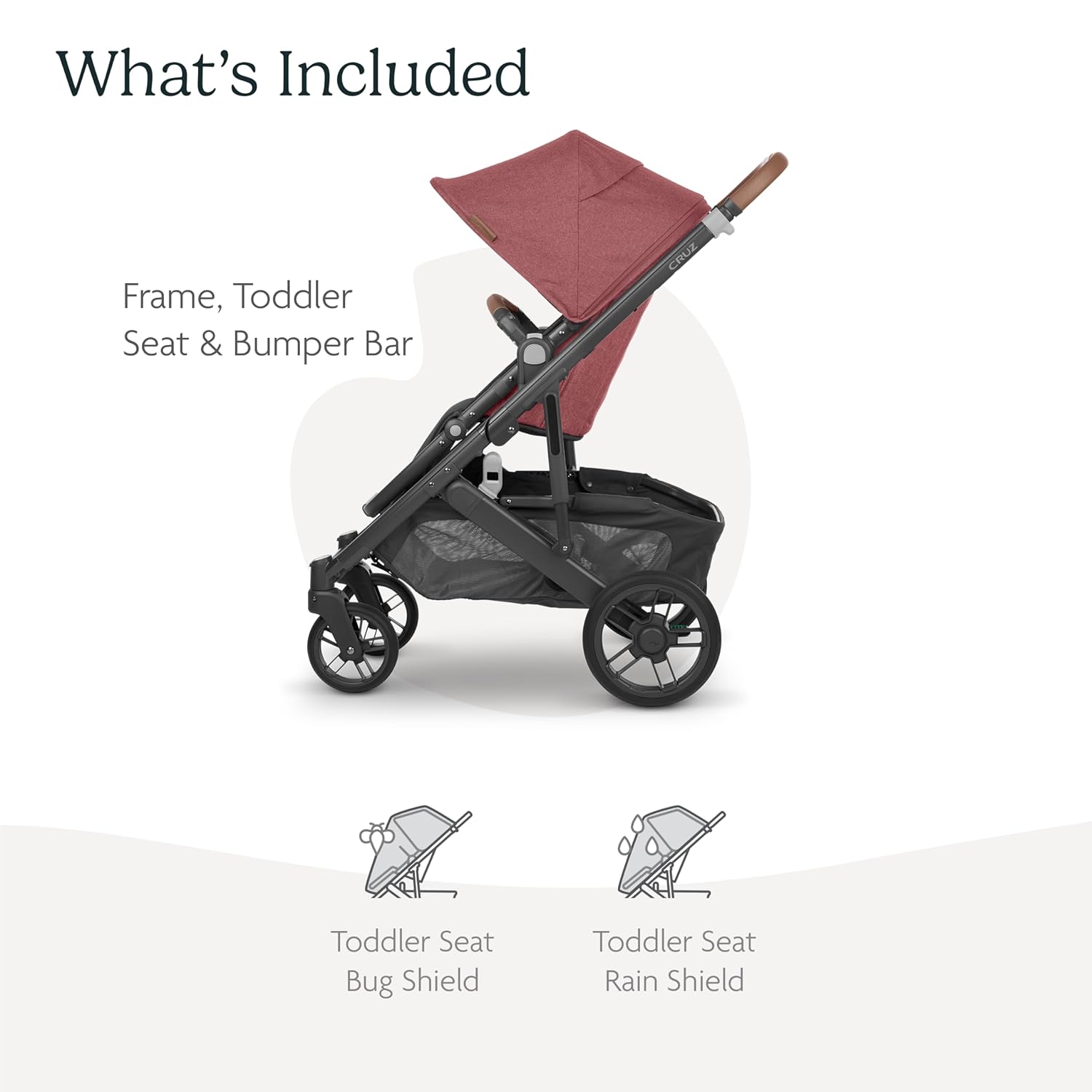 UPPAbaby Cruz V2 Stroller/Full-Featured Stroller with Travel System Capabilities/Toddler Seat, Bumper Bar, Bug Shield, Rain Shield Included/Lucy (Rosewood Mélange/Carbon Frame/Saddle Leather) - Image 3