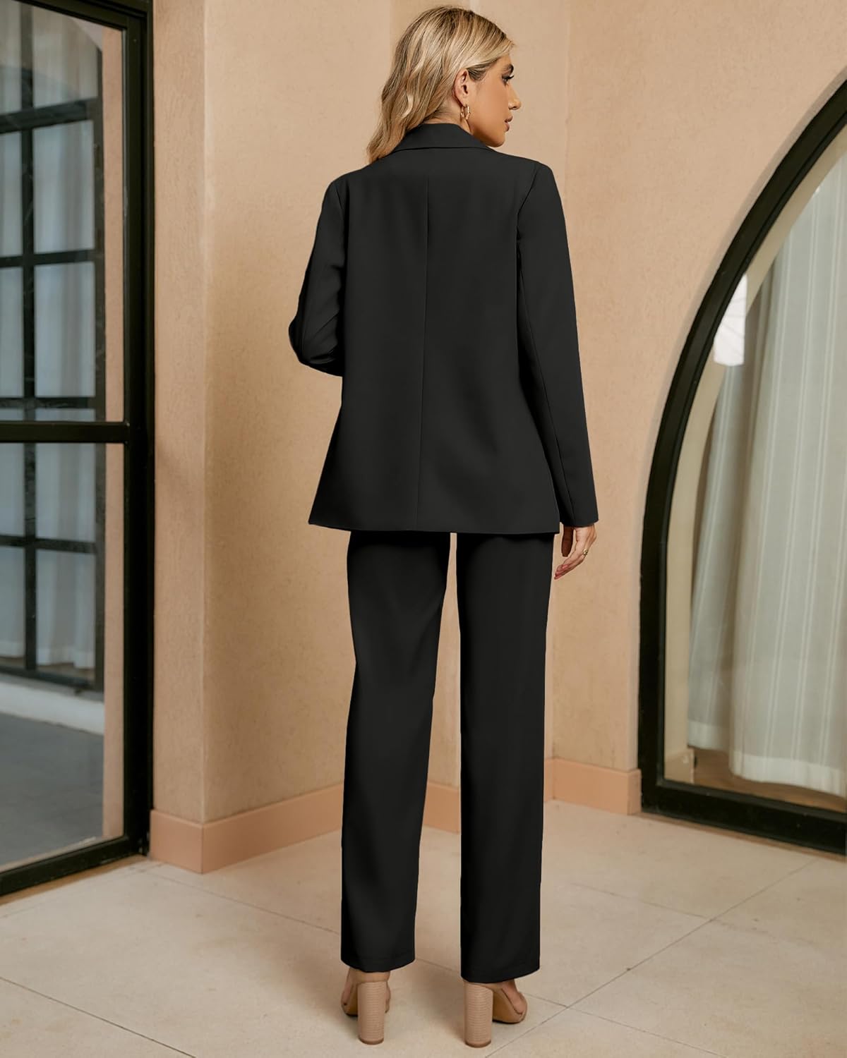 luvamia 2 Piece Outfits for Women Dressy Blazer Jackets High Waisted Straight Leg Pants Suits Set Business Casual Office - Image 8