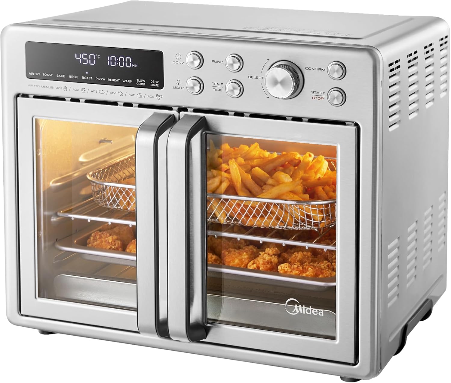Midea Flexify French Door Toaster Oven Air Fryer Combo, 26.4 QT, Extra Large Air Fryer Countertop Oven 10-in-1 Combo, 25% Faster Cooking and 90% Less Oil, Stainless Steel - Image 2