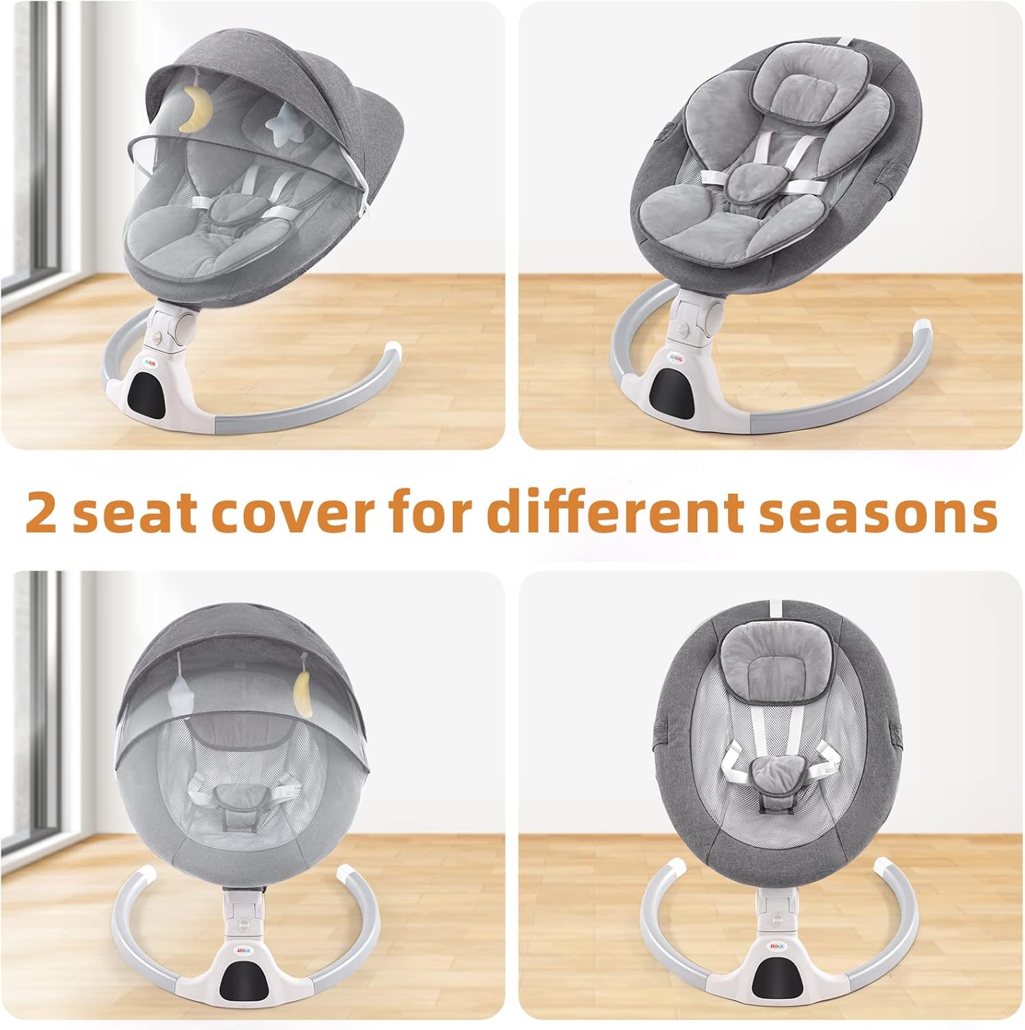 Jaoul Baby Swing for Infants - Electric Portable Newborn Bouncer With Bluetooth Touch Screen/Remote Control, Timing Function, 5 Speeds, 3 Seat Positions for Boys and Girls (Gray) - Image 5