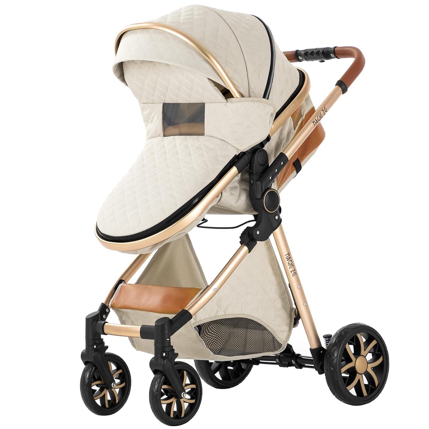 2 in 1 Baby Bassinet Stroller, Convertible Foldable Standard Stroller, Reversible Pushchair Infant Buggy Carriage, Portable High Landscape Pram for Toddler Newborn, Aluminum Alloy (2USV9-WHITE) - Image 9